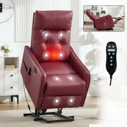 Front. GOODSILO - Single Motor Power Lift Recliner Chair with Massage and Heat Functions for Enhanced Comfort and Relaxation - Red.