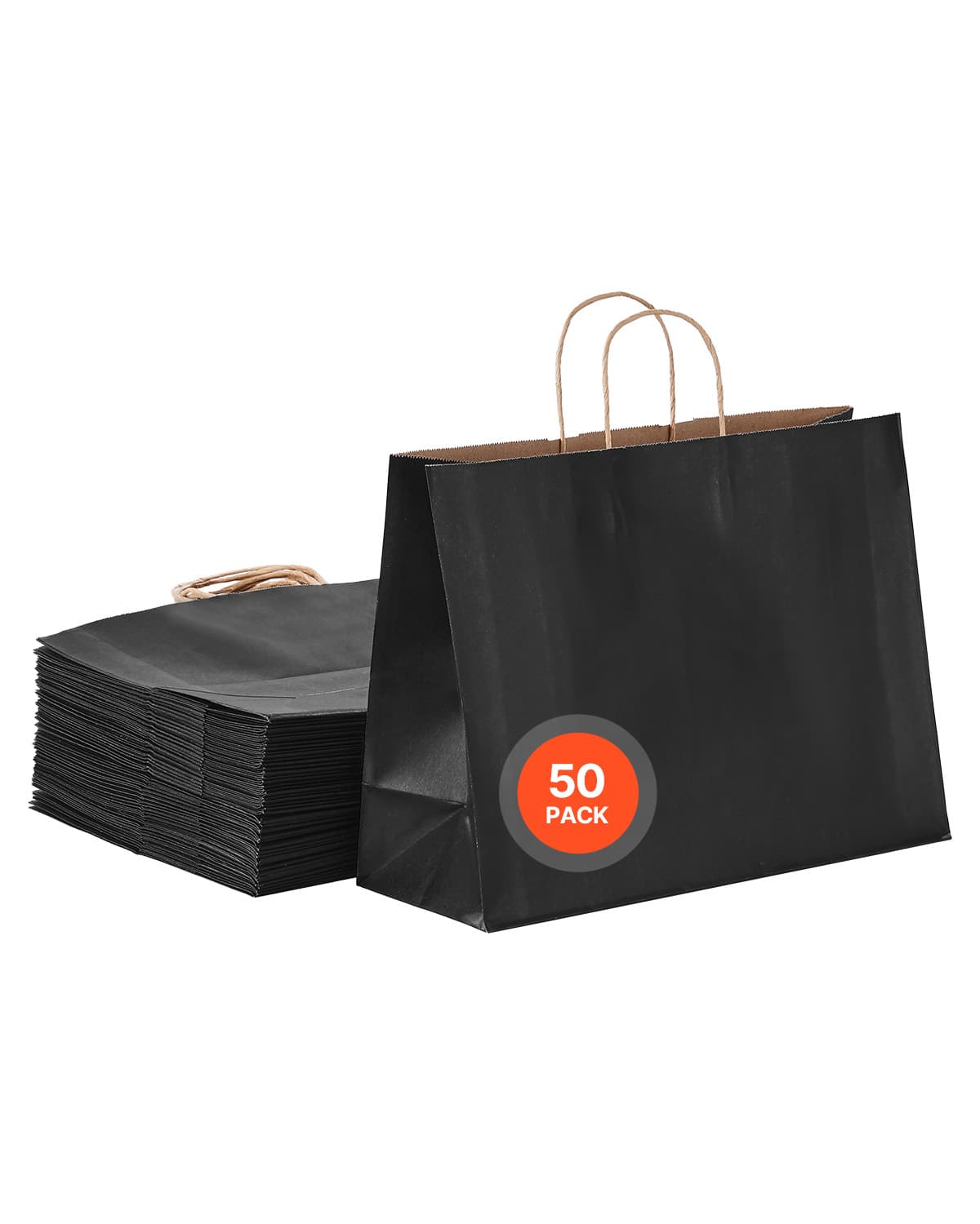 VEVOR - Kraft Paper Bags with Handles, 50Pcs 16 x 6 x 12 in, Large Paper Grocery Bags, Reusable & Recycled Take-Out Sacks - Black