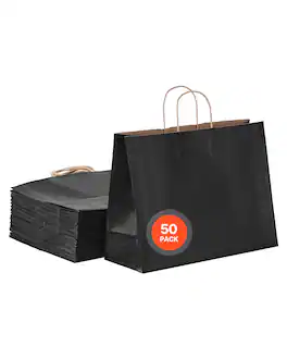 VEVOR - Kraft Paper Bags with Handles, 50Pcs 16 x 6 x 12 in, Large Paper Grocery Bags, Reusable & Recycled Take-Out Sacks - Black
