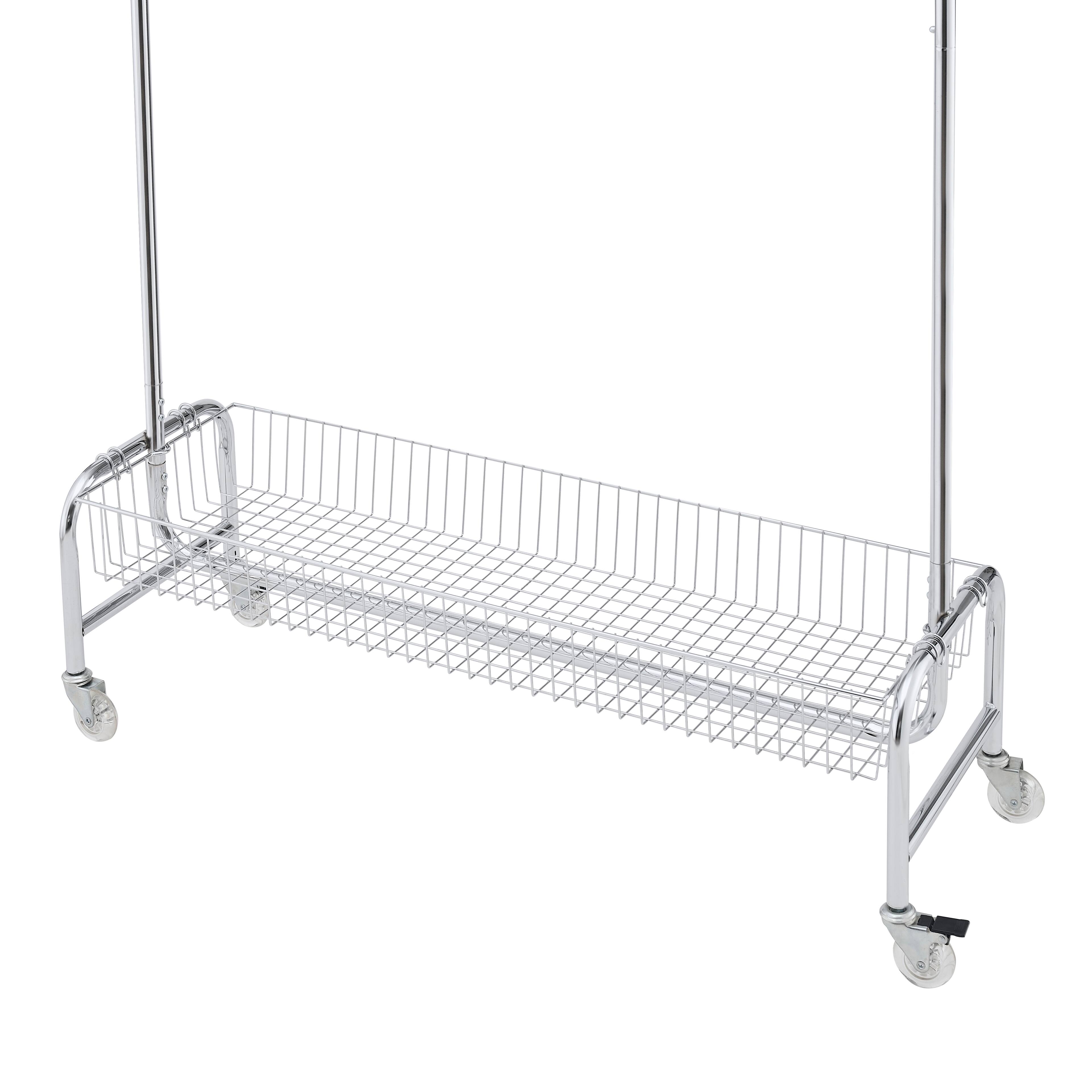 Alt View 1. COWLOWN - Rolling Garment Rack with Basket Heavy Duty Clothes Hanging Rack Silver 2 Pcs in One Carton - Silver.