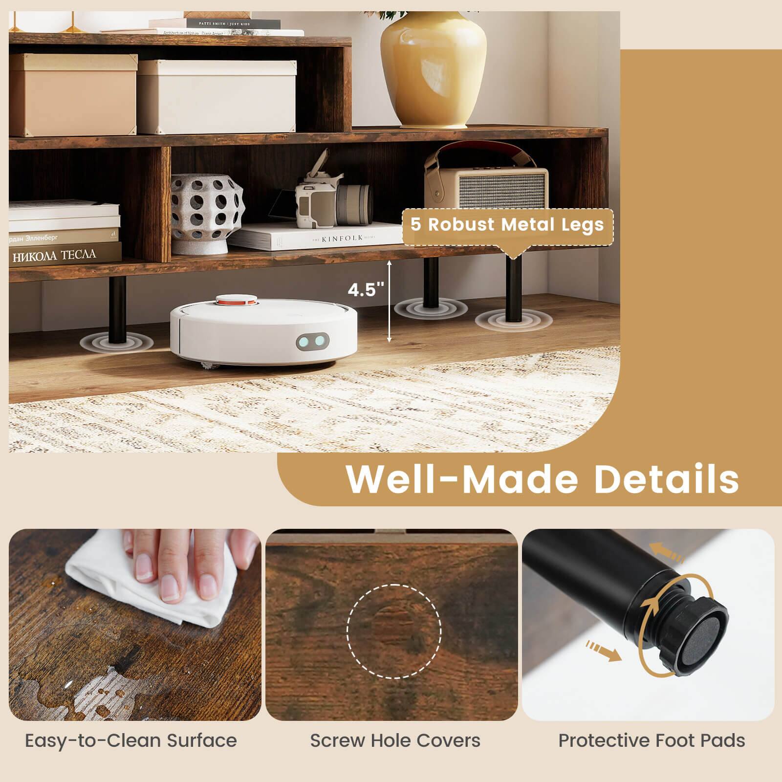 - 5 Robust Metal Legs
- 4.5" Well-Made Details
- Easy-to-Clean Surface
- Screw Hole Covers
- Protective Foot Pads