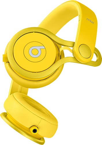 Yellow hairamber eyesgold tatoosblack headphones