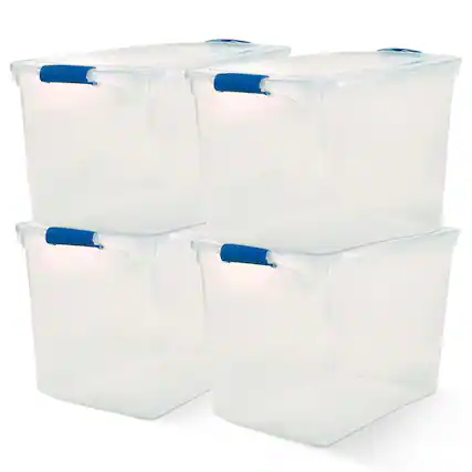 Front. Homz - Homz 112 Quart Heavy Duty Modular Stackable Storage Containers, Clear, 4 Pack.