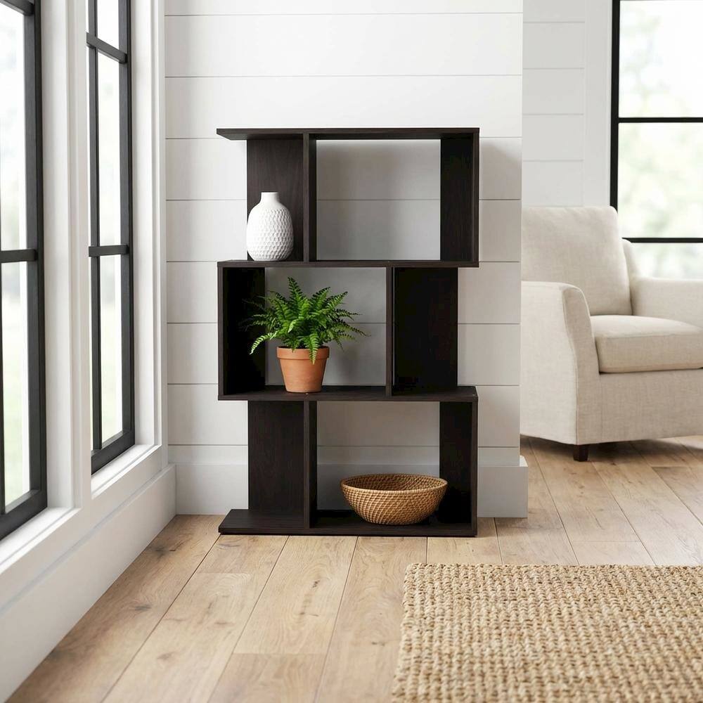 Angle. FurniFact - Espresso 3-Tier Open Book Shelf with Rustic Wooden Design - Expresso.