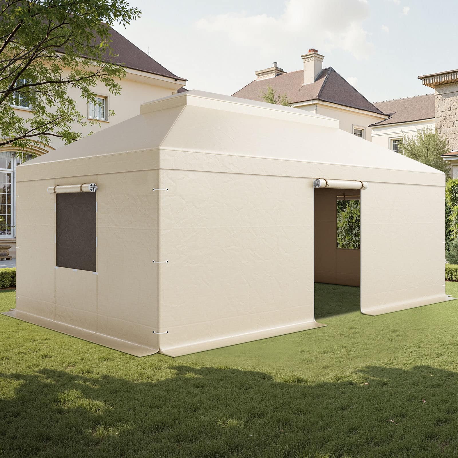 VEVOR - Winter Gazebo Cover Fits 12 x 20 ft Hardtop Gazebos,All-Weather Double-Tiered Gazebo Cover with Sidewalls & Mesh Windows - Beige