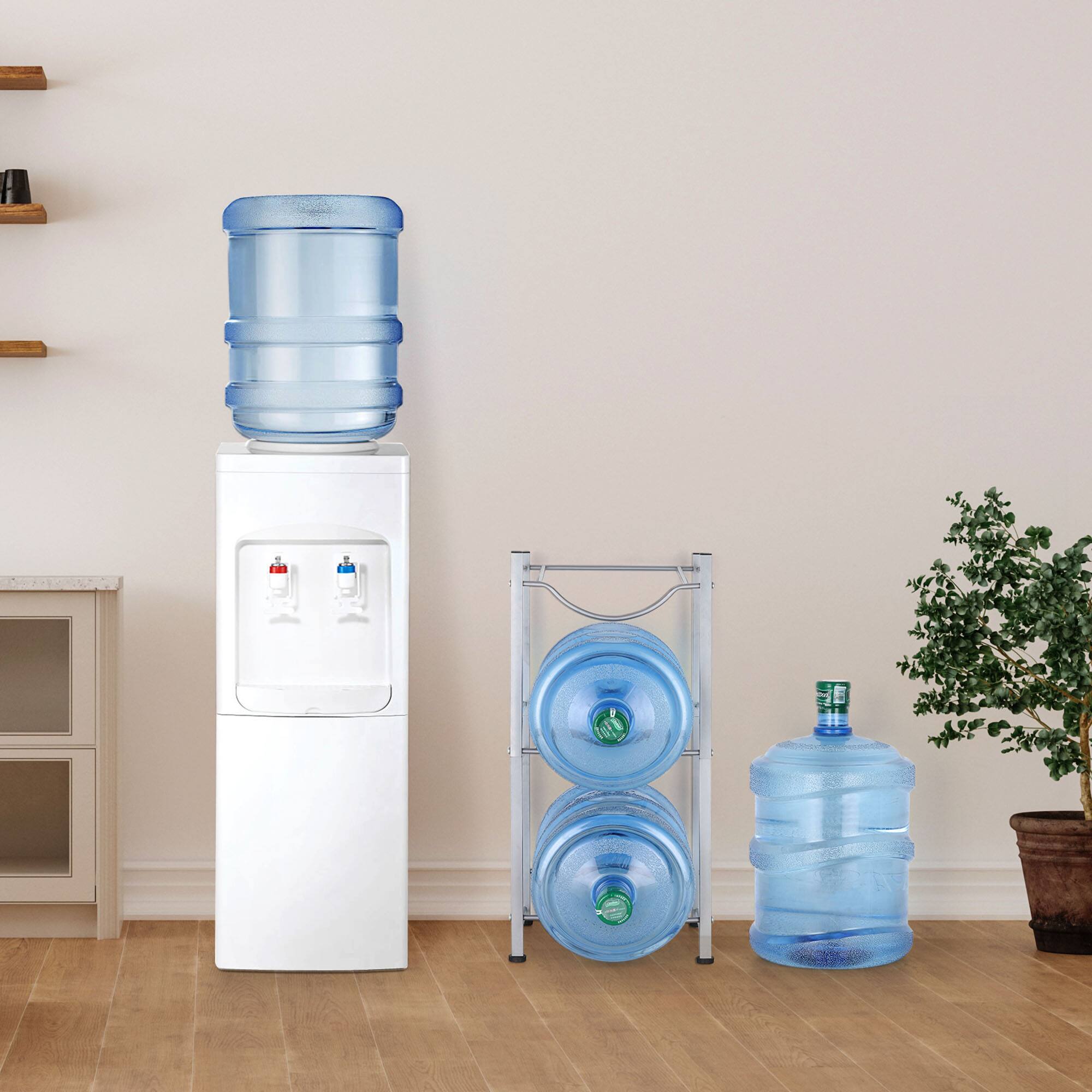 Front. Oumilen - 3-Tier Single Column Water Bottle Rack with Square Tubes, Silver - Silver.