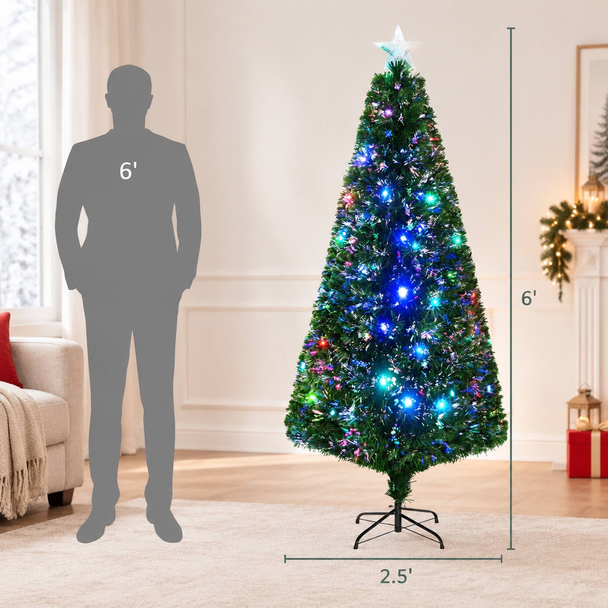 Alt View 3. RYHNUYNE - Pre-Lit Fir Artificial Christmas Tree With Warm LED Lights and Realistic Branches - Green.