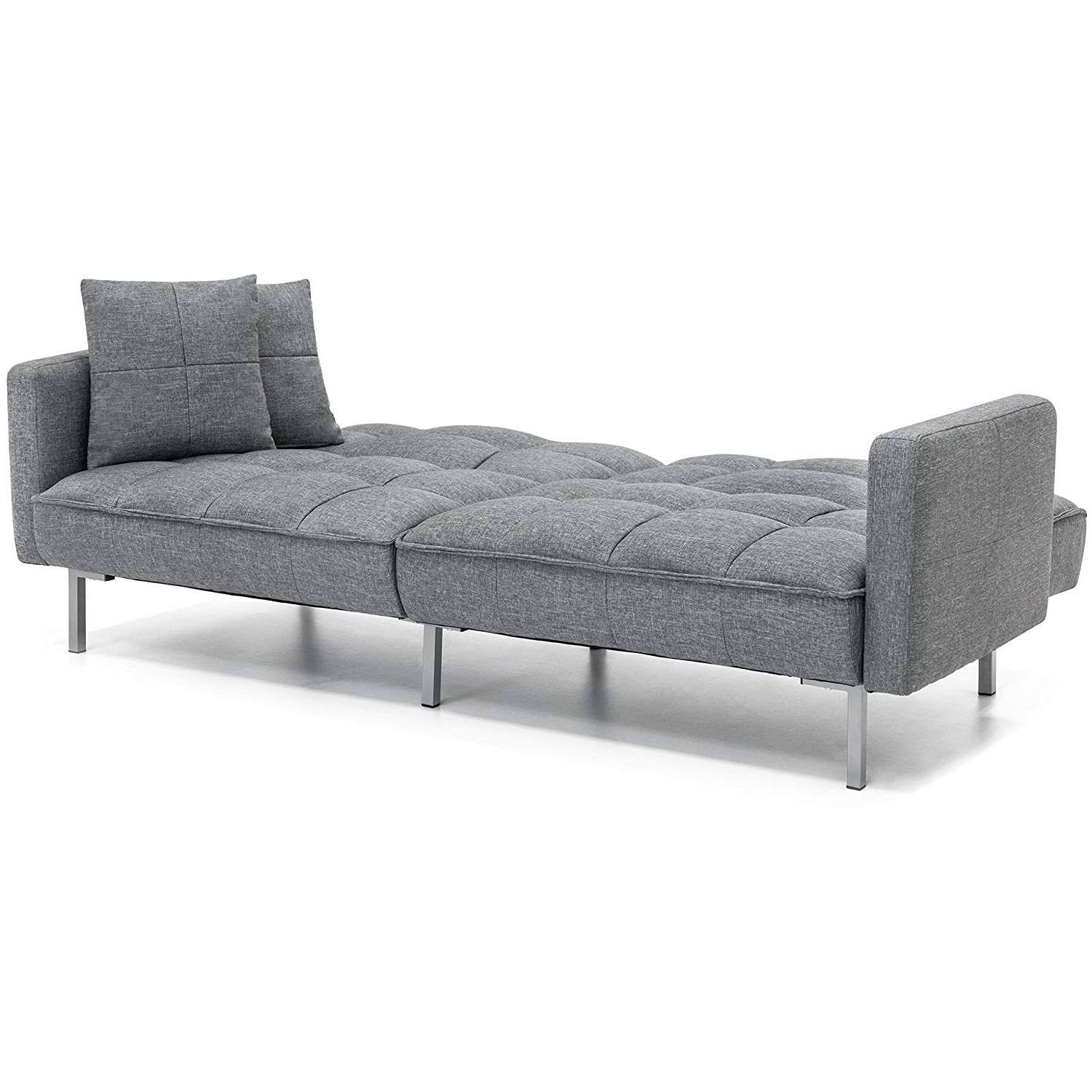 Back. Hivvago - Modern Grey Linen Split-Back Futon Sofa Bed Couch - Grey.