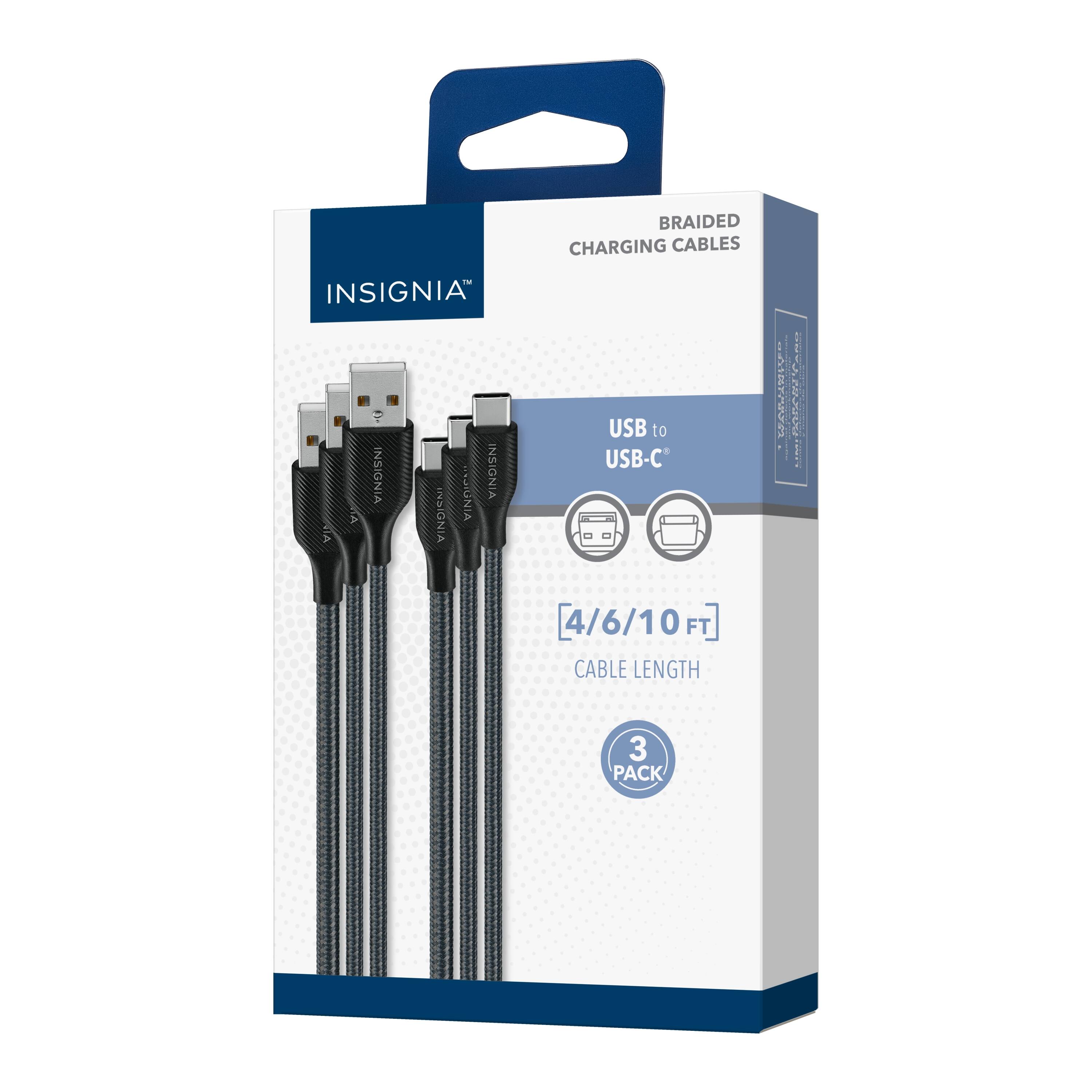 INSIGNIA BRAIDED CHARGING CABLES USB to USB-C 4/6/10 FT CABLE LENGTH 3 PACK