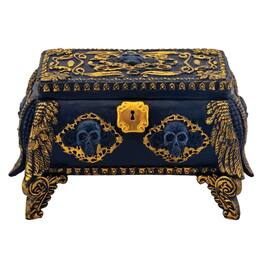 Pacific Trading - Gold and Skull Jewelry Trinket Keepsake Holder Box Container with Mirror Inside 4 x 2.25 inch - Black