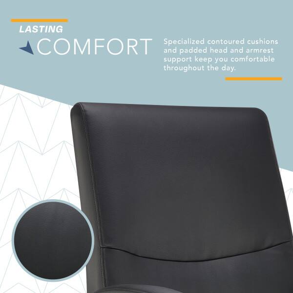 LASTING COMFORT  
Specialized contoured cushions and padded head and armrest support keep you comfortable throughout the day.