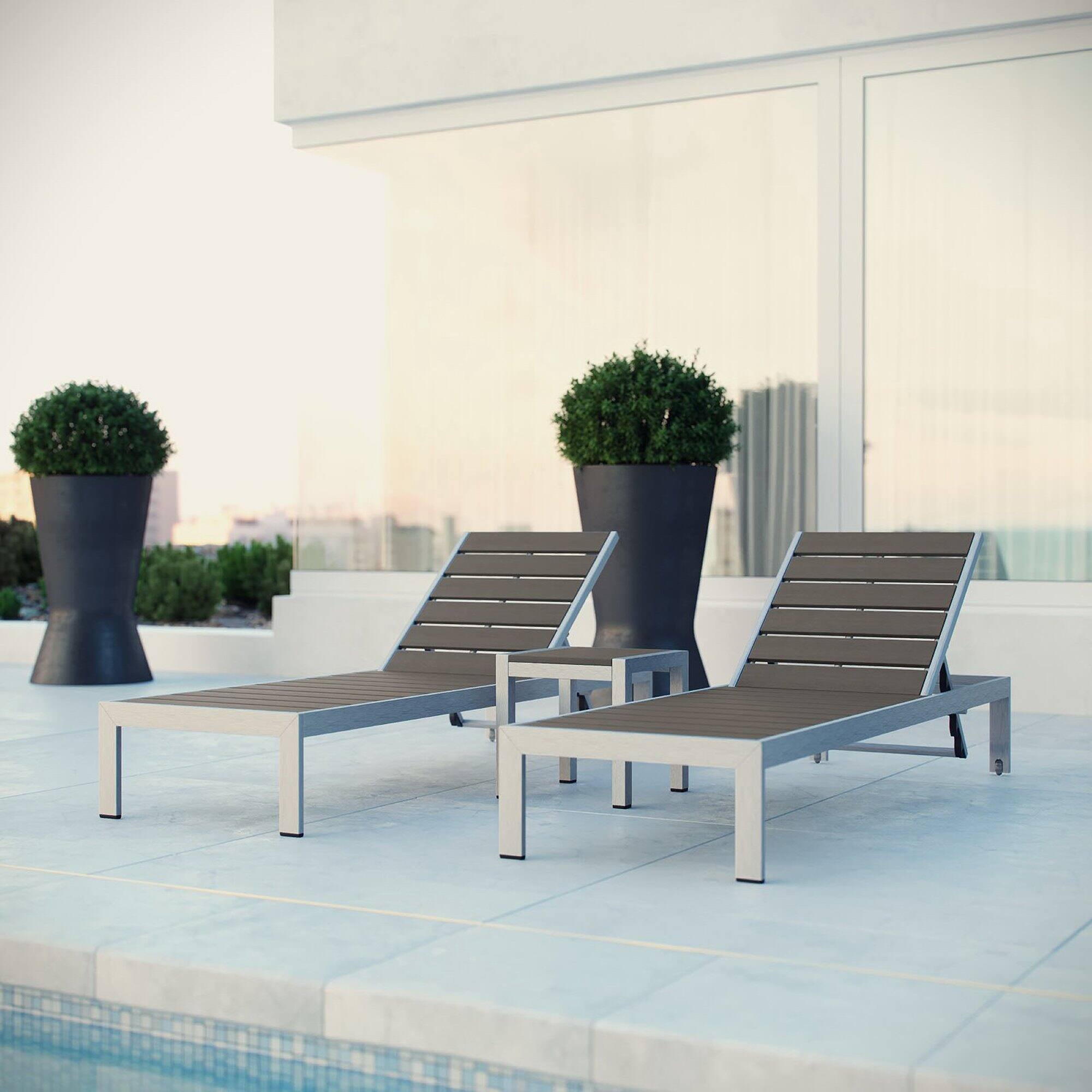 Alt View 3. Modway - Shore 3-Piece Outdoor Patio Aluminum Set - Two Chairs and Side Table - Silver Gray.
