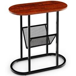 Pefilos - 2-tier Oval Narrow Bedside End Table-Rustic Small Side Table, End Table for Bedroom Living Room - Brown
