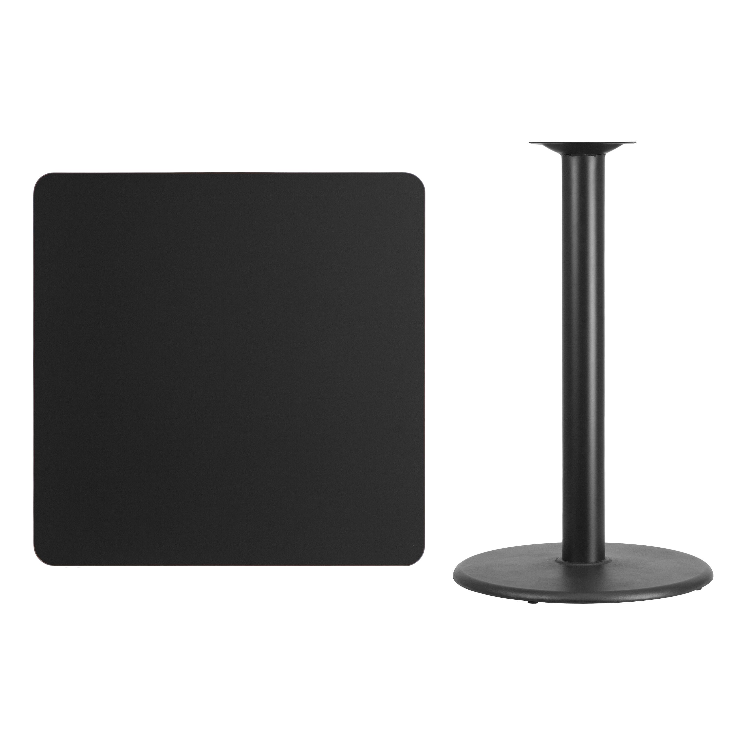 Alt View 2. Emma + Oliver - 36" Square Laminate Table Top with 24" Round Bar Height Table Base - Black.