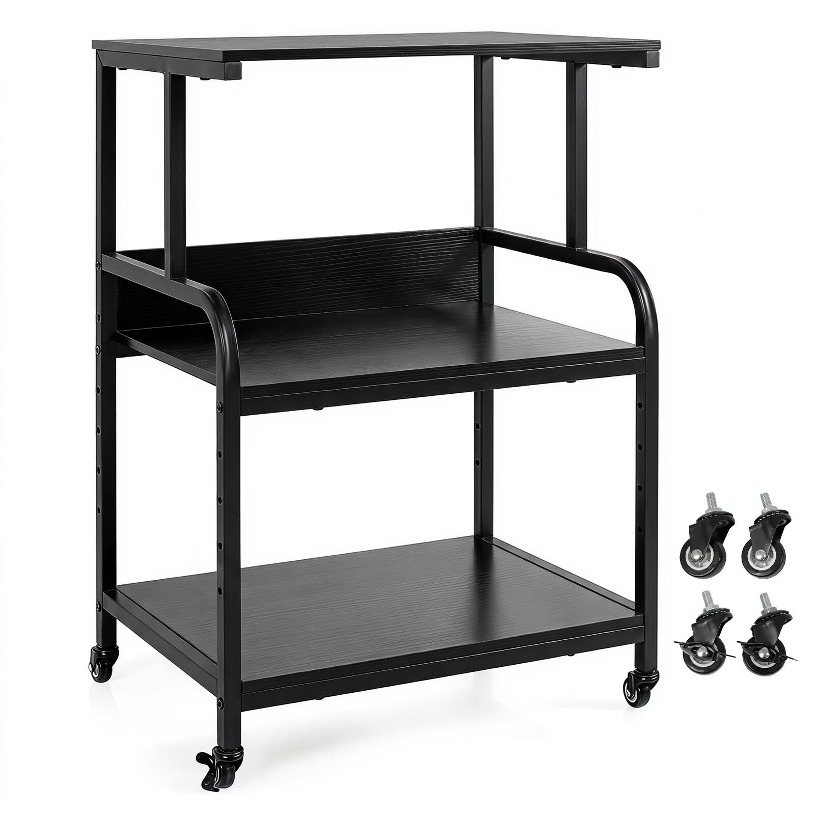 Alt View 9. Costway - Costway 3-Tier Rolling Printer Stand with Adjustable Shelf, Lockable Wheels, Metal Frame - Black.