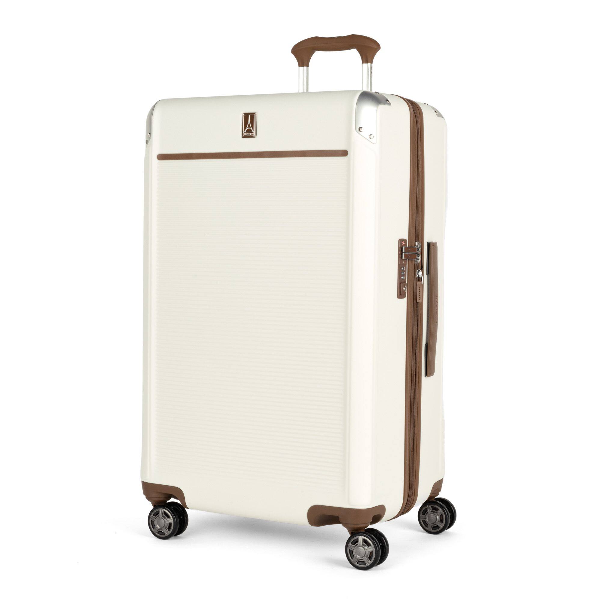 Angle. Travelpro - Platinum Elite Hardside Expandable 29" Large Checked Spinner Luggage - Cream White.