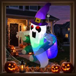 WELLFOR - 3.6 Ft Halloween Inflatable Ghost Window Decoration with LED Lights - Multicolor