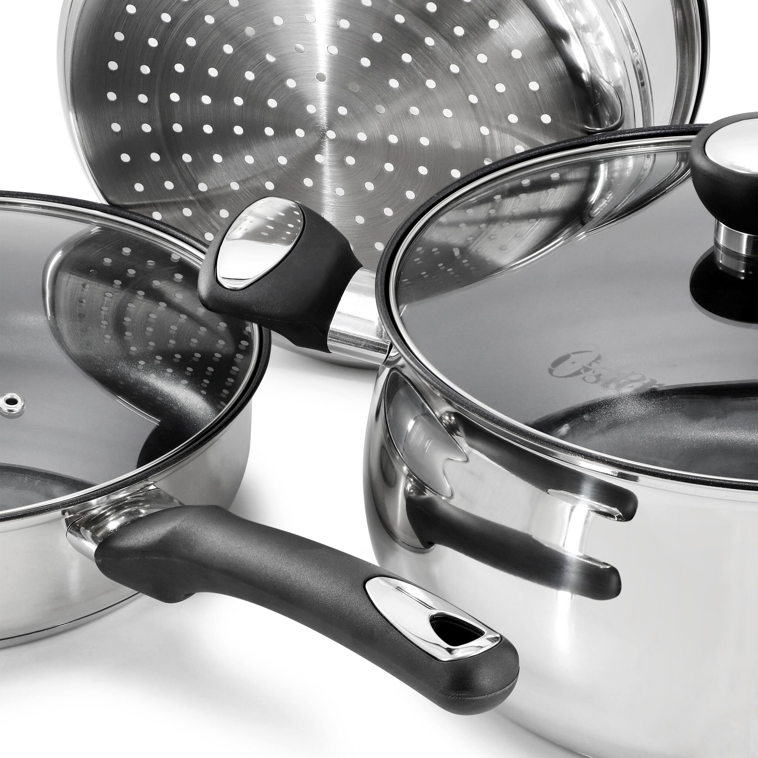 Alt View 5. Oster - Oster Baldwyn 10 Piece Stainless Steel Belly Shaped Nonstick Cookware and Utensil Set - Silver.