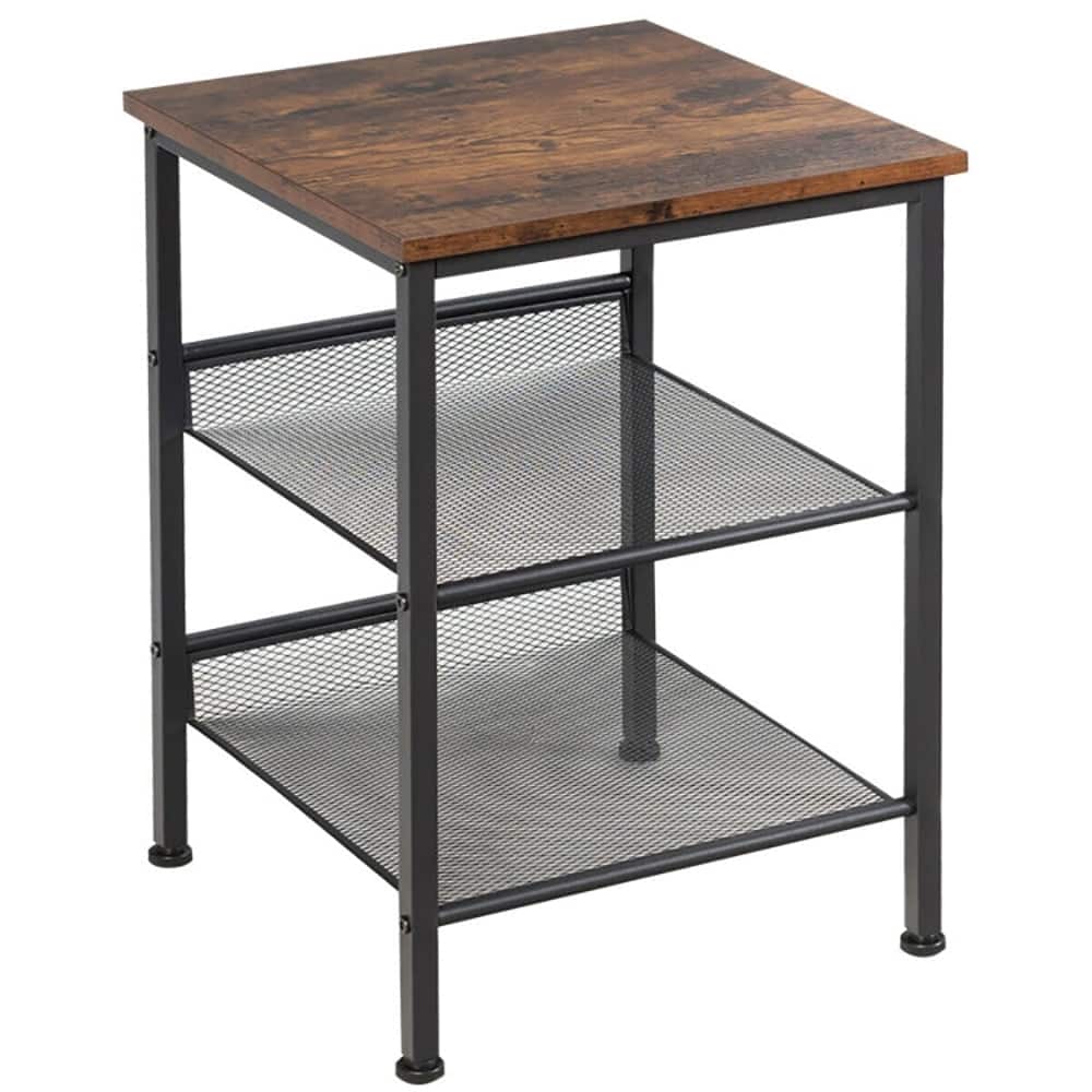 Kadyn - Nightstand,Coffee Side Table,3-Tier Industrial End Table with Mesh Shelves and Adjustable Shelves - Brown