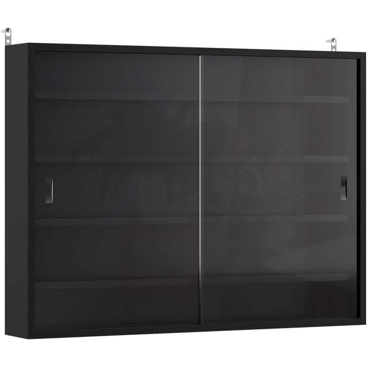 PULUZ - 5-Tier Display Cabinet, Wall-Mounted Display Case with 2 Glass Doors and Adjustable Shelves - Jet Black