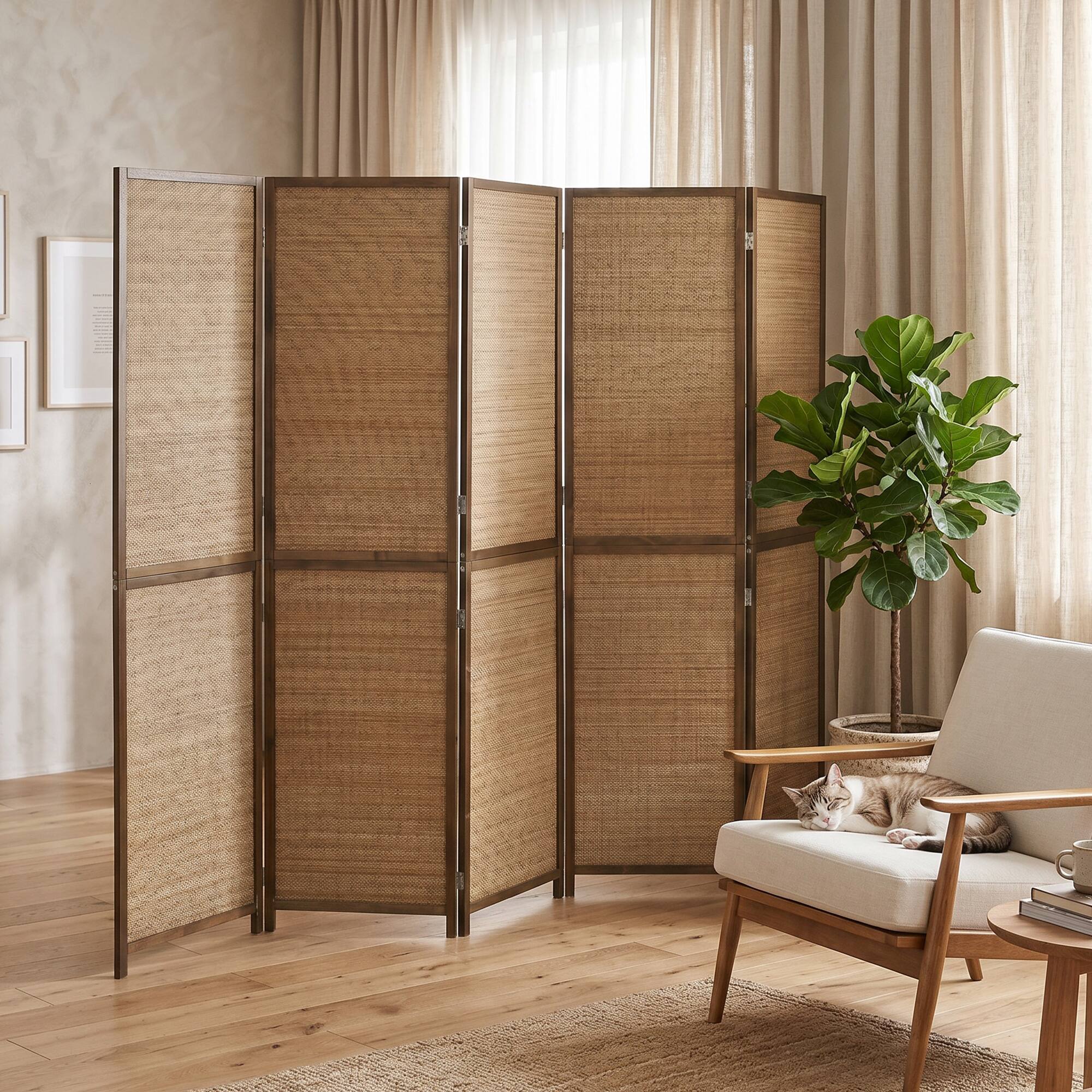 Alt View 8. Homcom - Divider, 6 Panel Folding Privacy Screen - Brown.