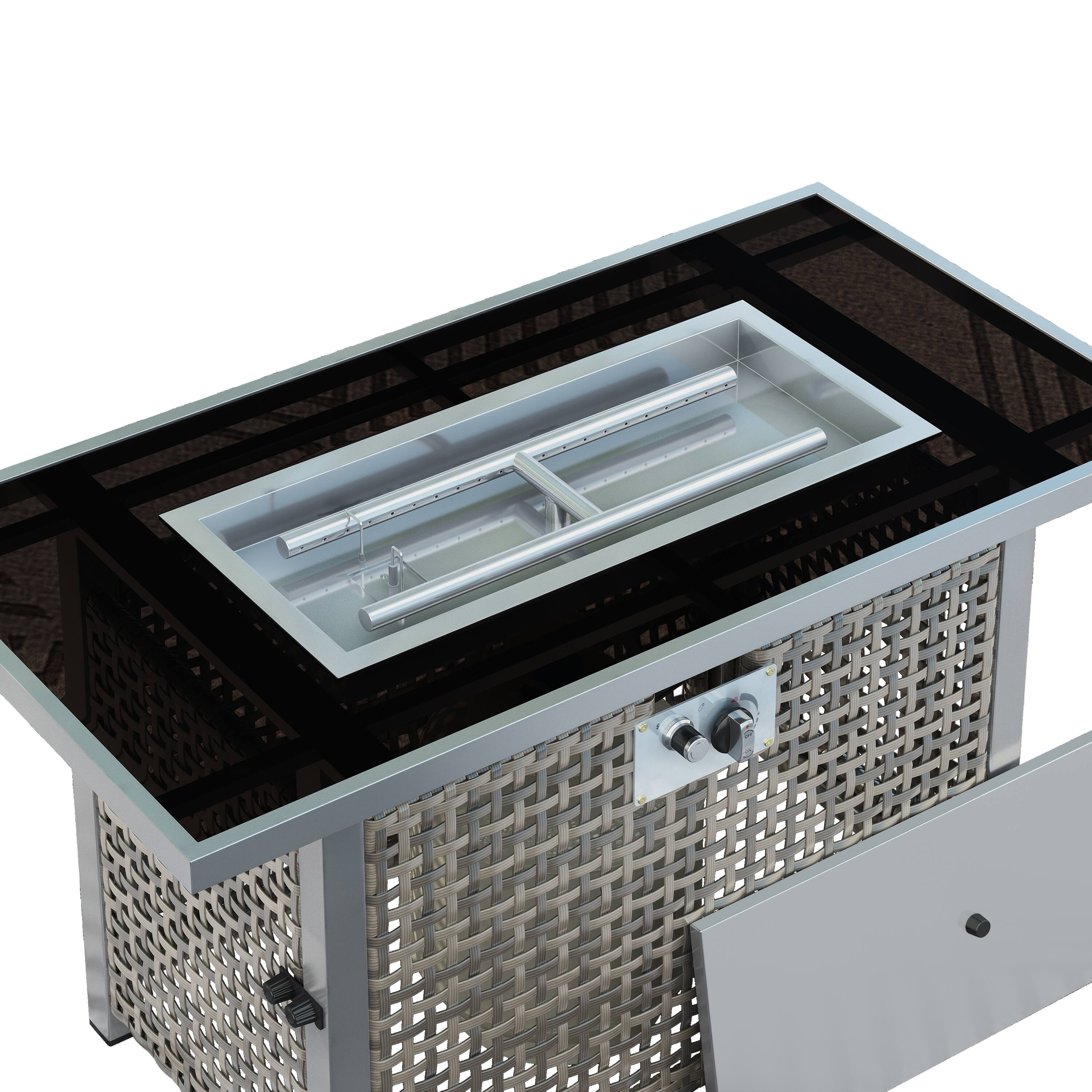 Alt View 4. APRILSOUL - 43 inch Propane Gas Fire Pit Table 60000 BTU Rectangular Open Weave Wicker Fire Pit with Glass Wind Guard Grey - Grey.