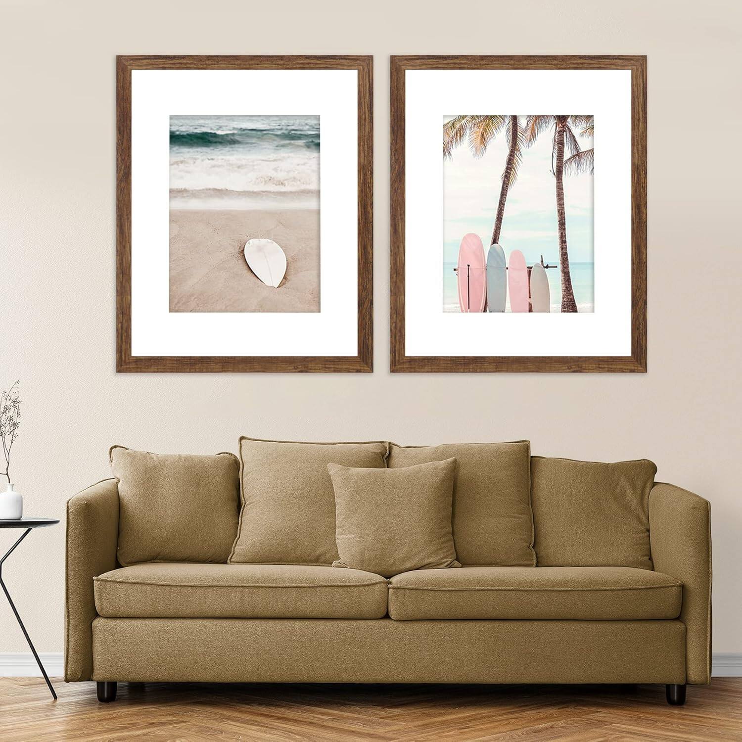 Alt View 2. blue - 16x20 Frames Set of 2, Rustic Brown Wood Style - Display 16 x 20 Picture without Mat or 11x14 Picture with Mat - colorGrey+size16x20 in.