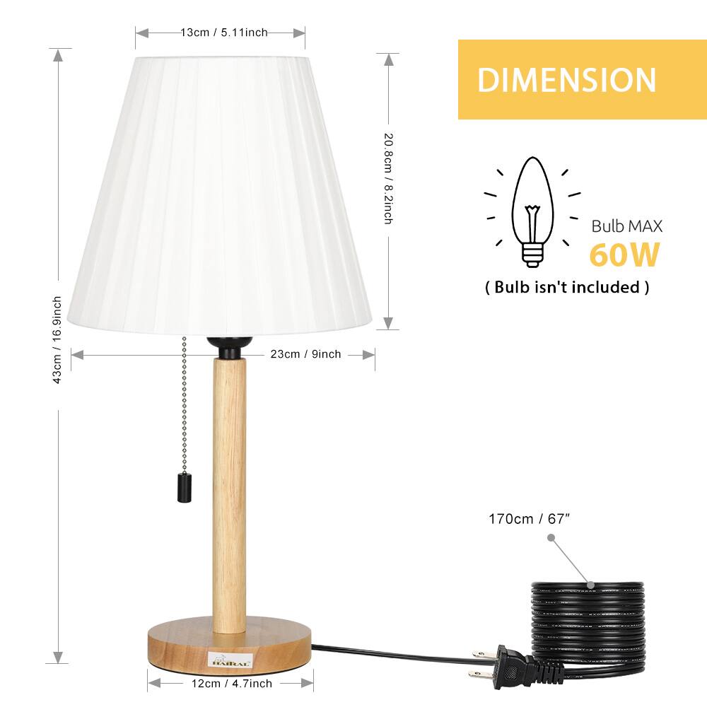 DIMENSION  
13cm / 5.11inch  
16.9inch - 43cm  
23cm / 9inch  
20.8cm / 8.2inch  
12cm / 4.7inch  
170cm / 67"  

Bulb MAX 60W (Bulb isn't included)