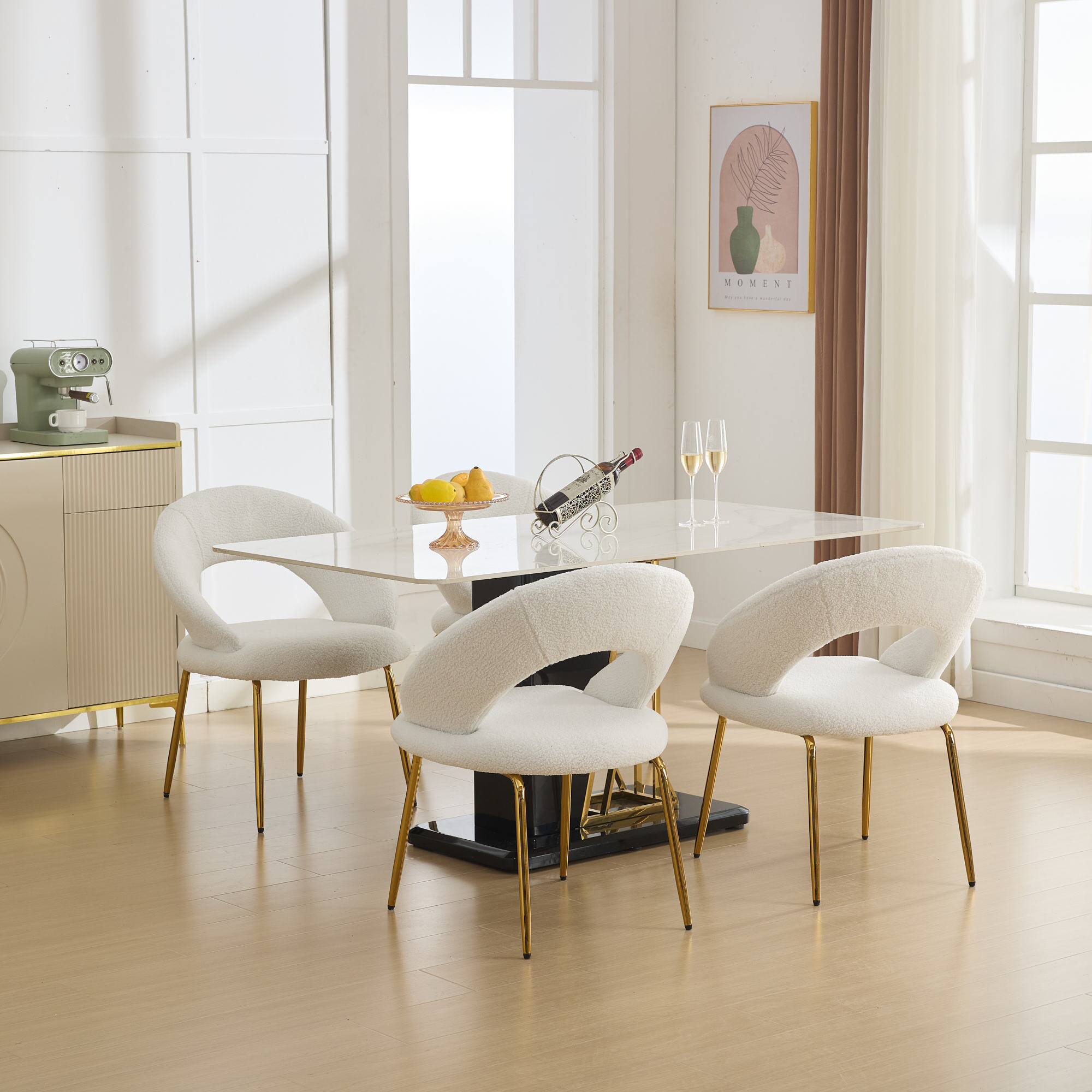 Alt View 10. GOODSILO - Luxury Velvet Dining Chair with Curved Backrest and Elegant Metal Legs for Modern Kitchen or Dining Room - White.
