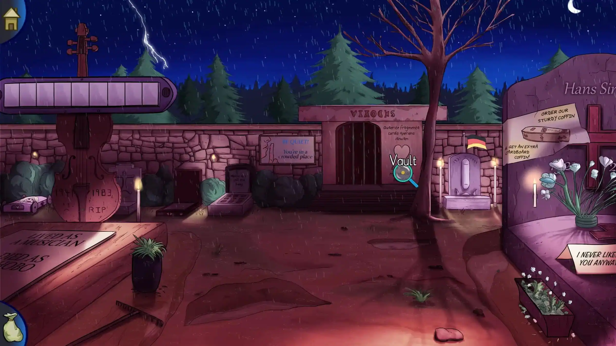 Hans Sir 4 1983 RIP

BE QUIET! You're in a crowded place

VIAOCNS Qutente fragmente cordis Aperiens

ORDER OUR STURDY COFFIN

GET AN ATXa CARDBOARD COFFIN

I NEVER LIKE YOU ANYWAY

15 AMUSICAN DEDAS OBO

NEVER EXTRA COPPER

Vault

VINOCHS
Boutique de l'extraordinaire
Café de l'extraordinaire

NE QUIET
rewarded place

LIEDAS AS A MUSICIAN
LIEDAS AS A SINGER
LIEDAS AS A POET

Hans Sir
ORDER OUR STURDY COFFIN

I NEVER LIKE YOU ANYWAY