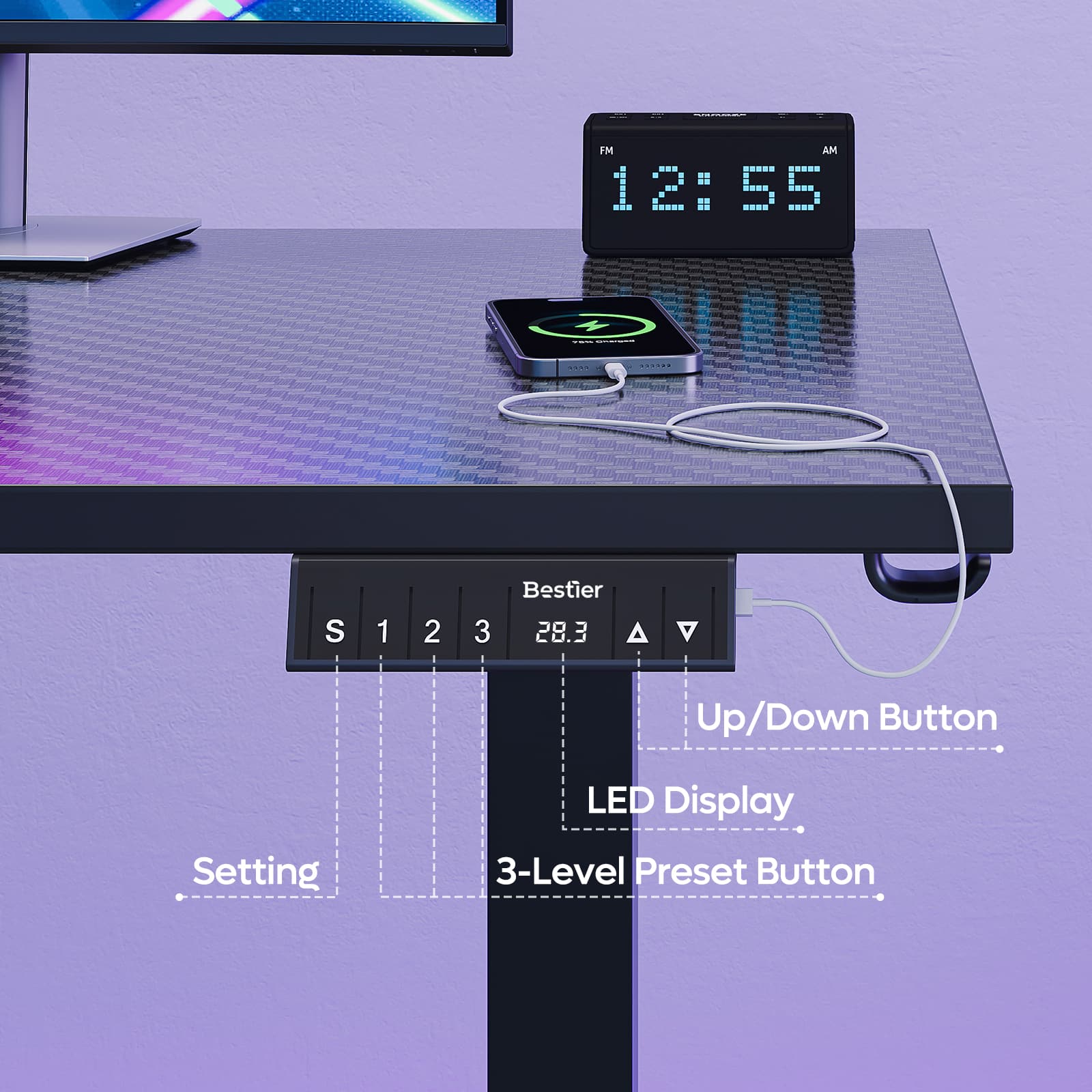 Bestier 63 inch L Shaped Adjustable Standing Desk with Hooks