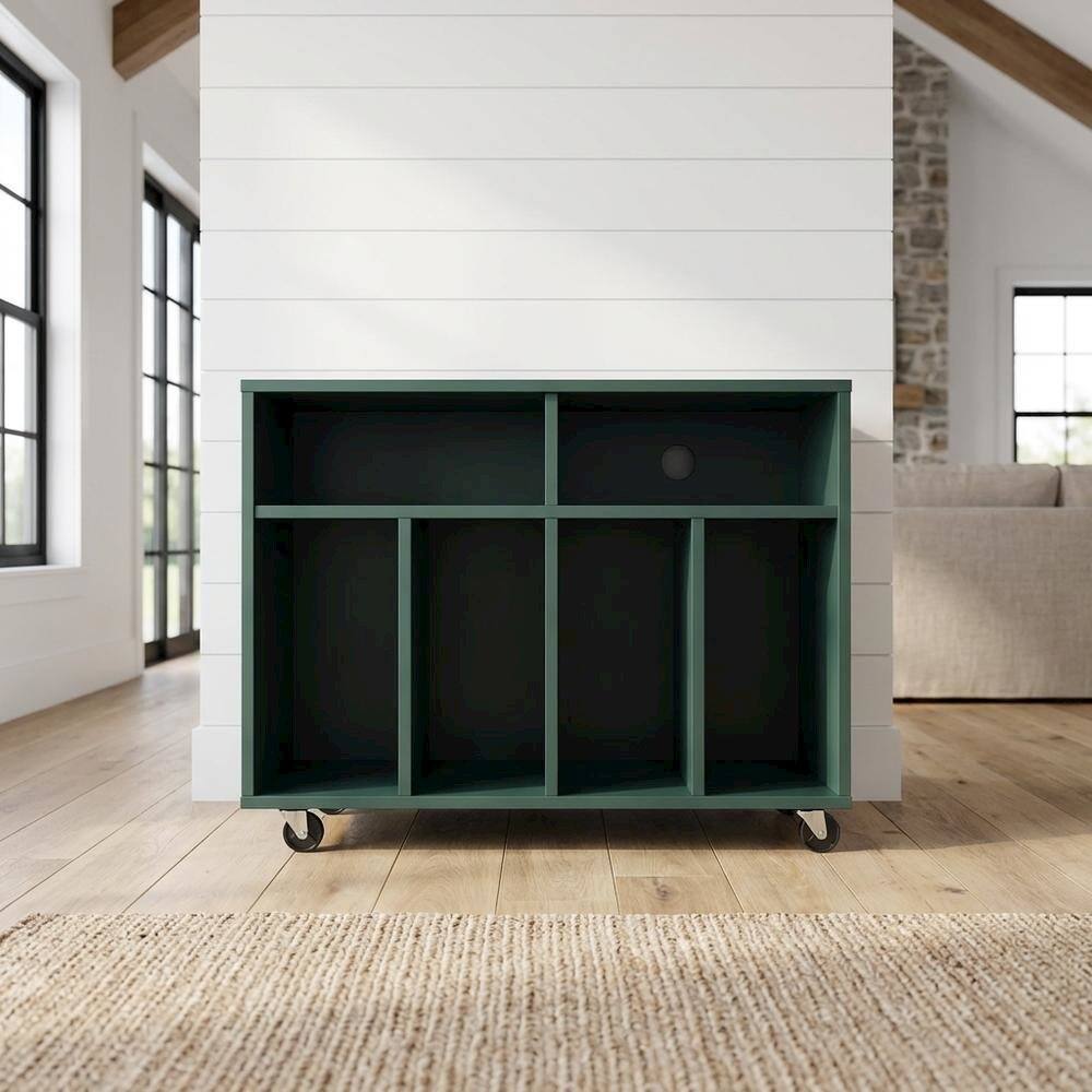 Alt View 4. FurniFact - Wooden record player stand with vinyl storage - Dark Teal.