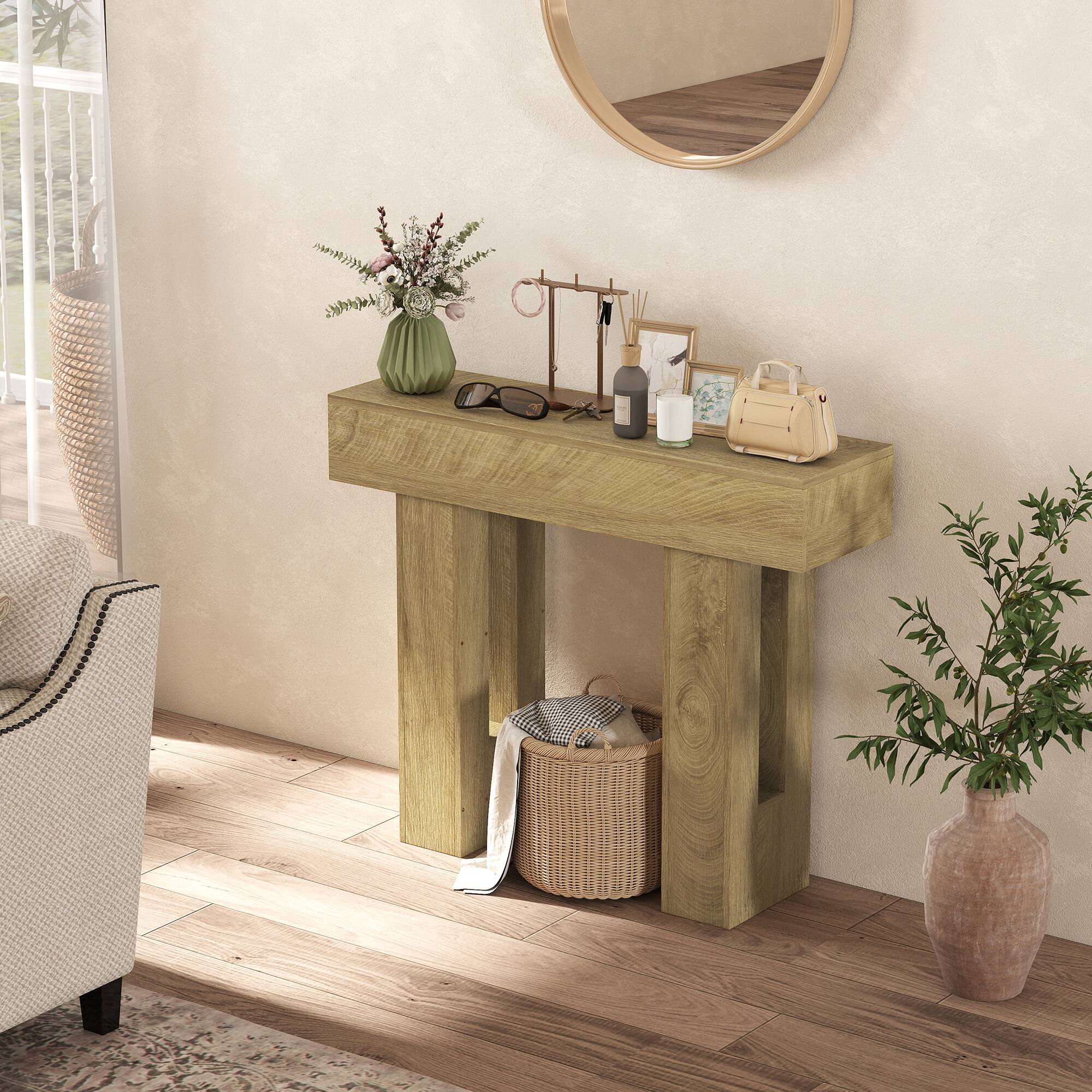 Alt View 8. Homcom - Inch Console Table, Sofa Table Behind the Couch with Thickened Tabletop for Living Room, Hallway - Oak.