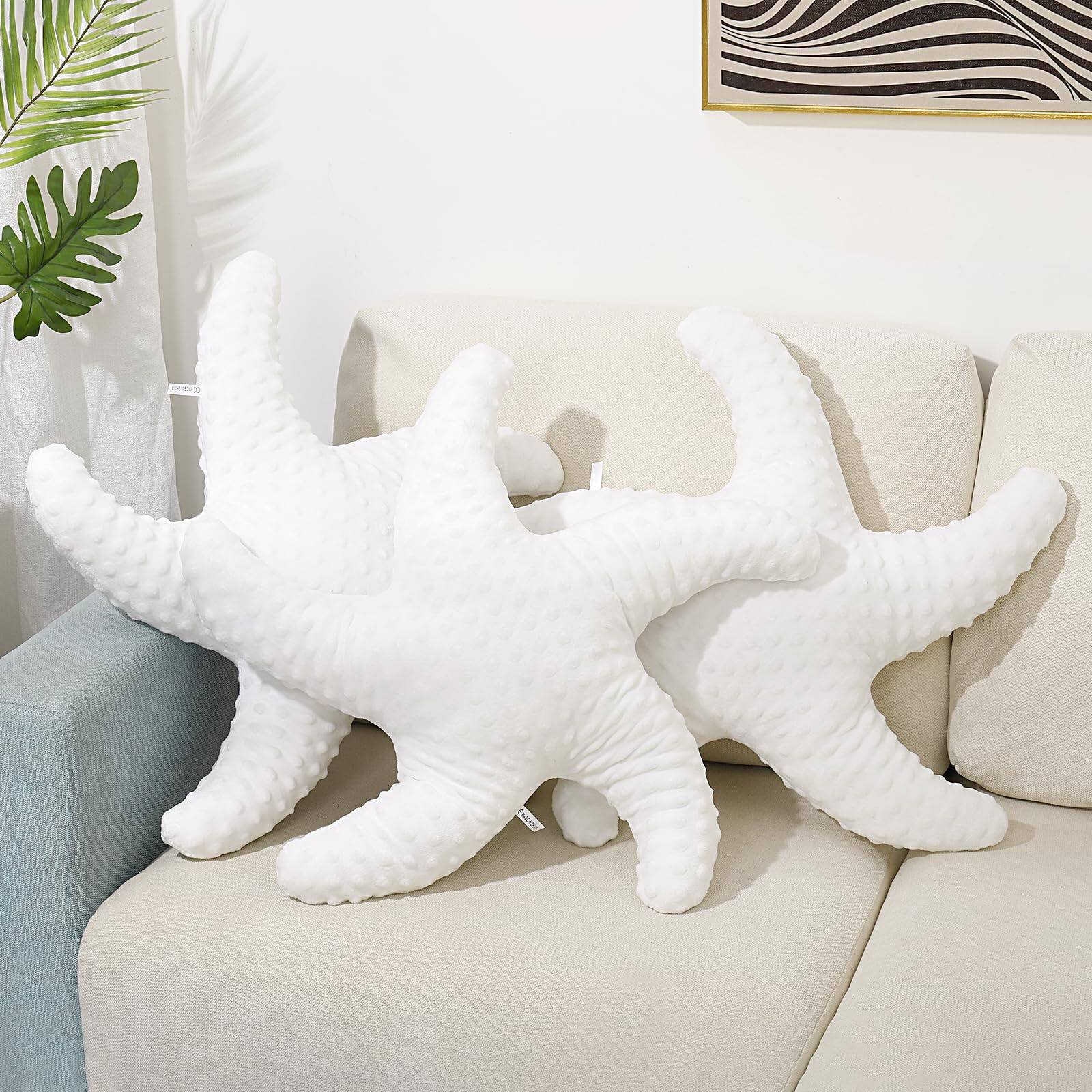 Front. Paradigms Interiors - Starfish Pillow For Couch And Bed Decor Throw Beach Theme Accent Living Room - White+white+white-19.68inch(Pack of 3).
