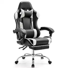 PexFix - Ergonomic Gaming Chair with Spring Seat, 150° Recline, Adjustable Lumbar Pillow for Office & Gaming, 275 lb Capacity - Black+White