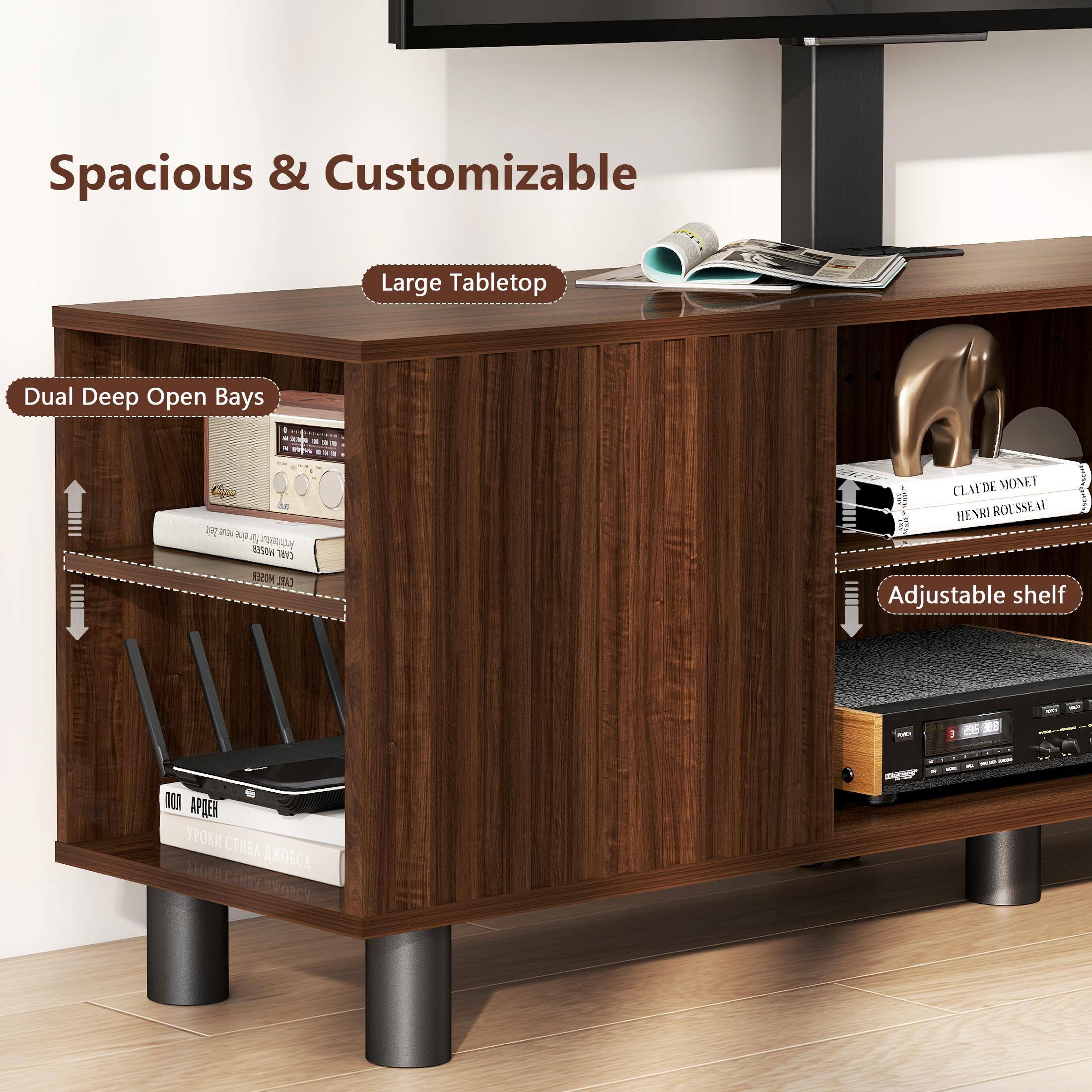 Spacious & Customizable, Large Tabletop, Dual Deep Open Bays, Adjustable shelf