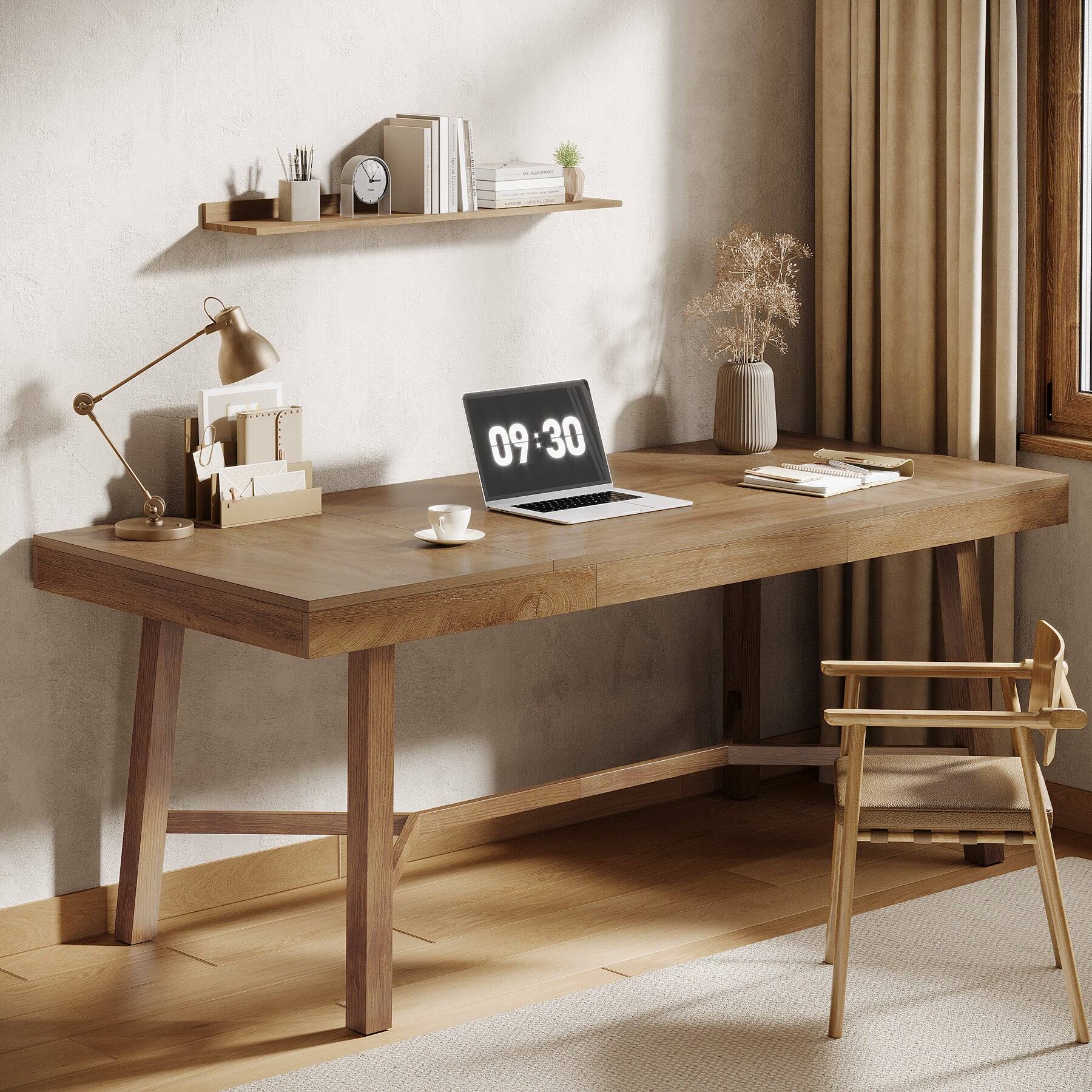 Alt View 1. Tribesigns - Office Executive Desk, For Computer Work and Writing in Home Offices and Everyday Organization - Brown.