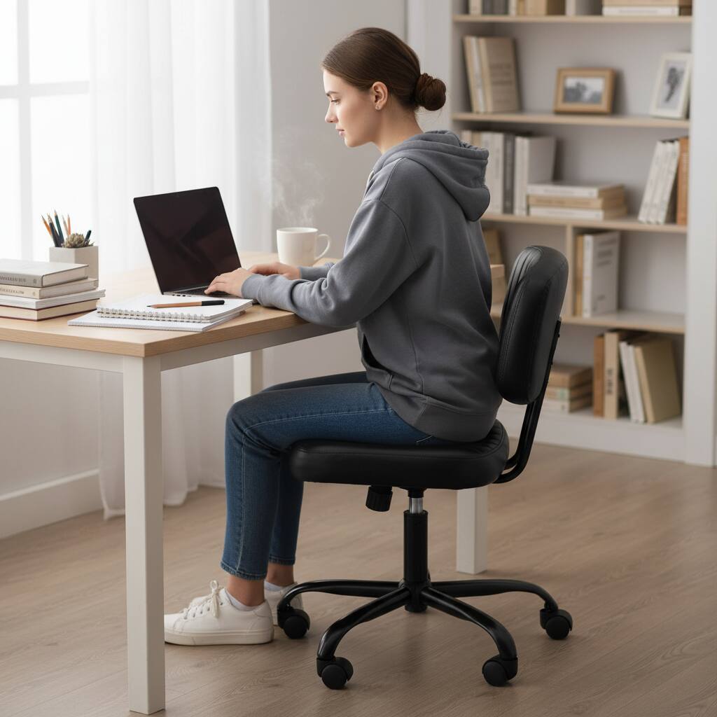 Alt View 2. AOITUN - Modern armless office chair in faux leather for home office and study - Black.