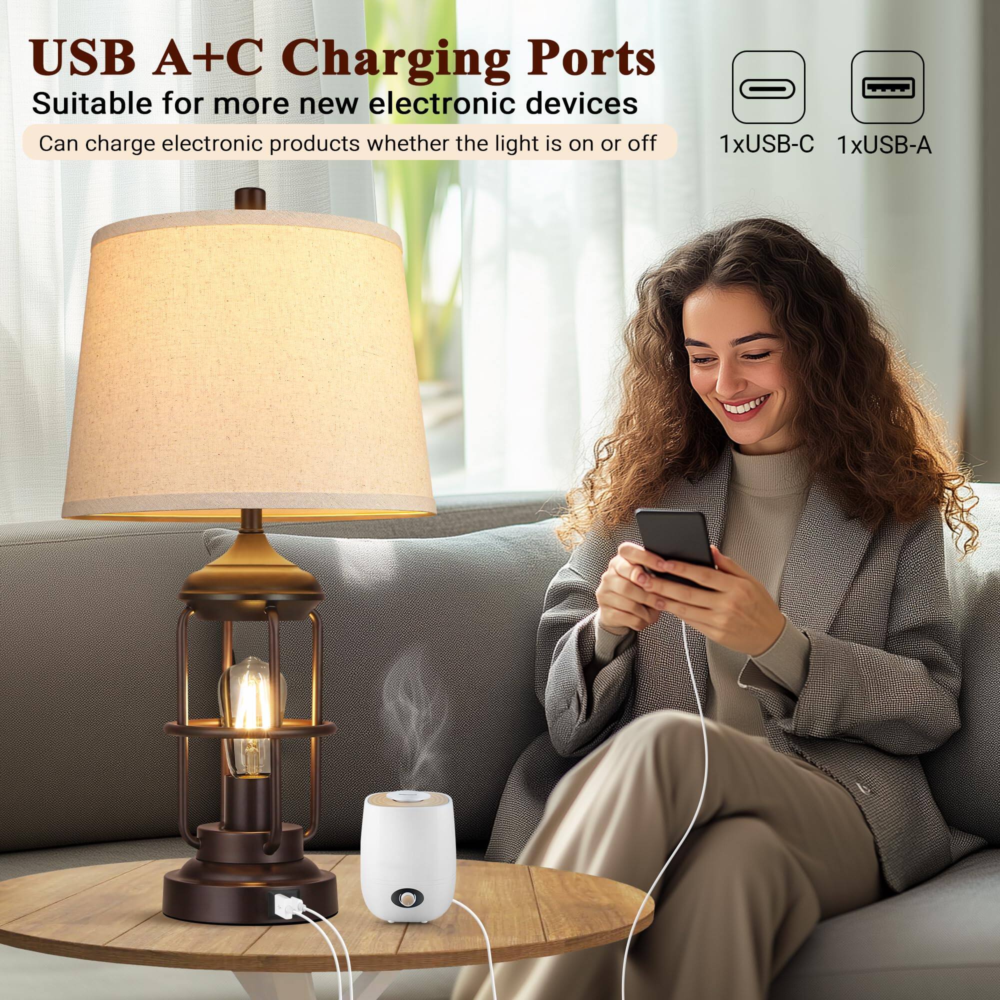 USB A+C Charging Ports  
Suitable for more new electronic devices  
Can charge electronic products whether the light is on or off  
1xUSB-C  
1xUSB-A
