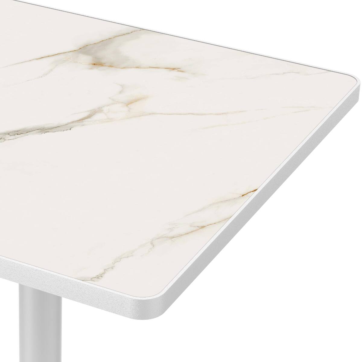 Back. Loheer - Loheer White Sintered Stone Dining Table, Square Marble Look Tabletop for Small Spaces - White.