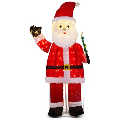 Alt View 1. Winado - Christmas 6FT Santa Waving Hand with LED Lights Pre-lit Pull Up for Xmas Outdoor Holiday Display Party Decorations - Red.