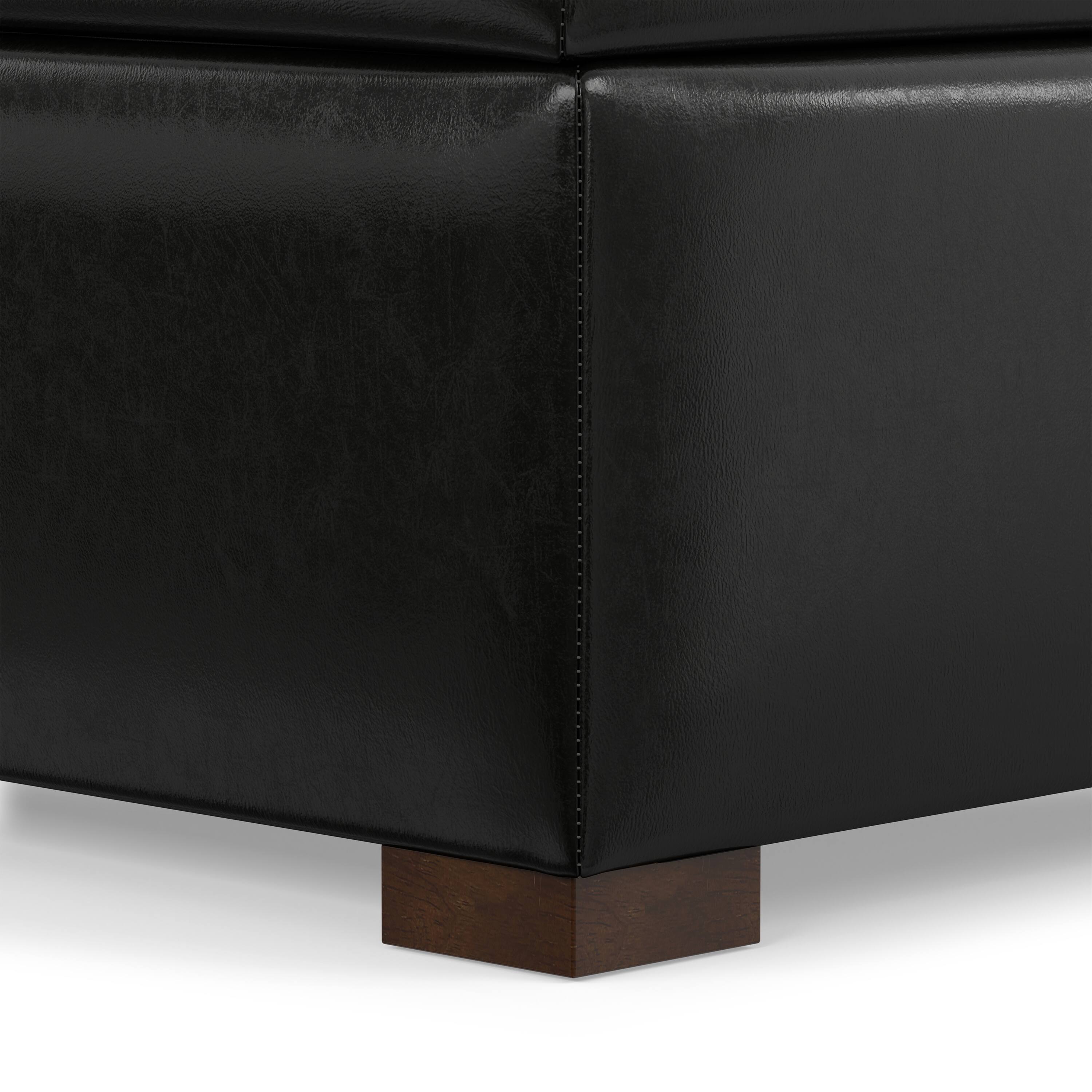 Alt View 6. Simpli Home - Gabbie 36 inch Wide Square Coffee Table Storage Ottoman in Midnight Black PU Vegan Leather - Midnight Black.