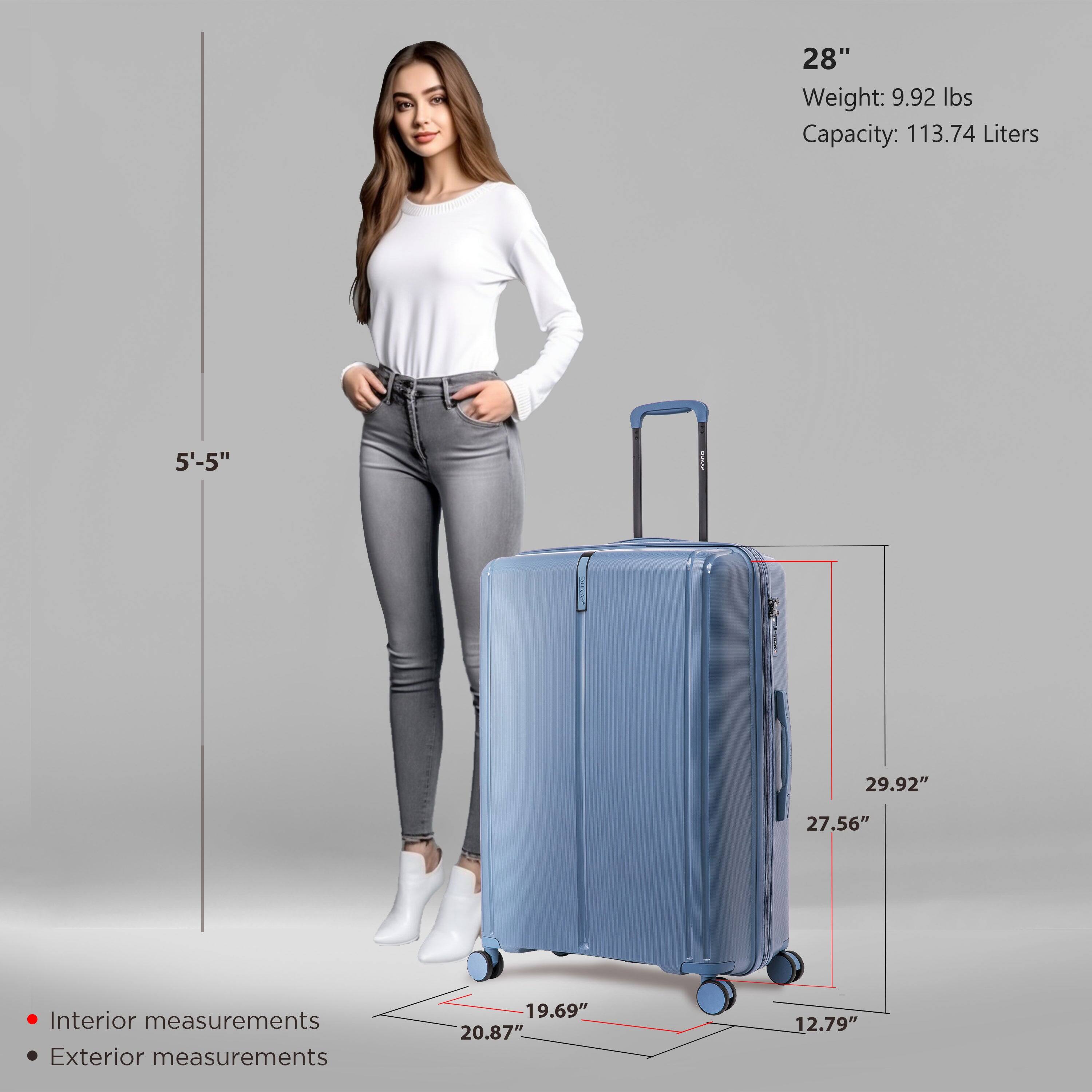 - Height: 28"
- Weight: 9.92 lbs
- Capacity: 113.74 Liters

- Interior measurements:
  - Height: 20.87"
  - Width: 19.69"
  - Depth: 12.79"

- Exterior measurements:
  - Height: 29.92"
  - Width: 27.56"
  - Depth: 12.79"

- Reference height: 5'-5"