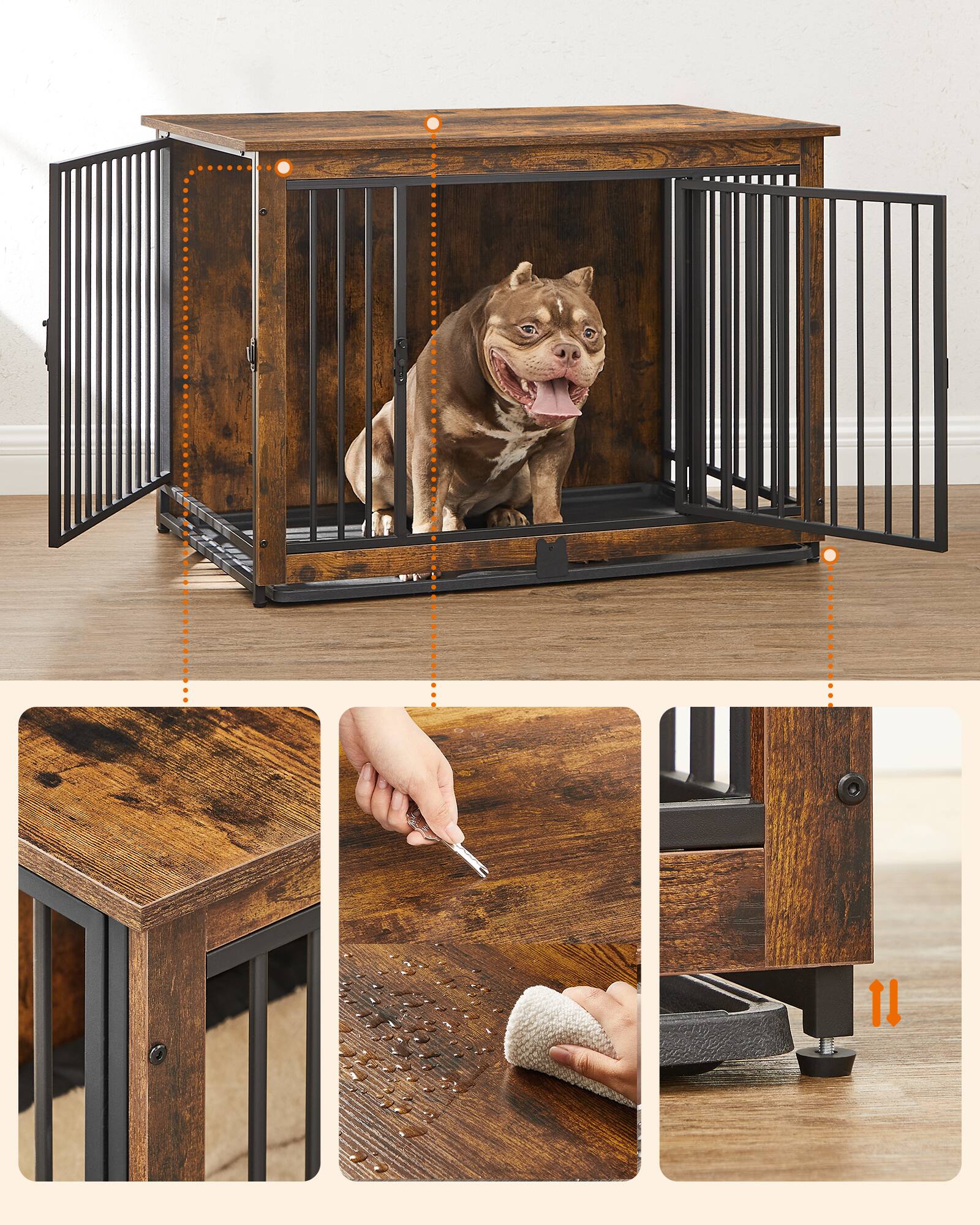 Alt View 5. Songmics Home - Dog Crate Furniture, 38 Inches Dog Kennel for Dogs up to 70 lb, with Removable Tray, Heavy-Duty Dog Cage End Table - Rustic Brown.