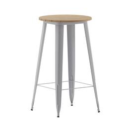Emma + Oliver - Drew Indoor/Outdoor Bar Top Table, 23.75" Round All Weather Poly Resin Top with Steel base - Brown Top/Silver Frame