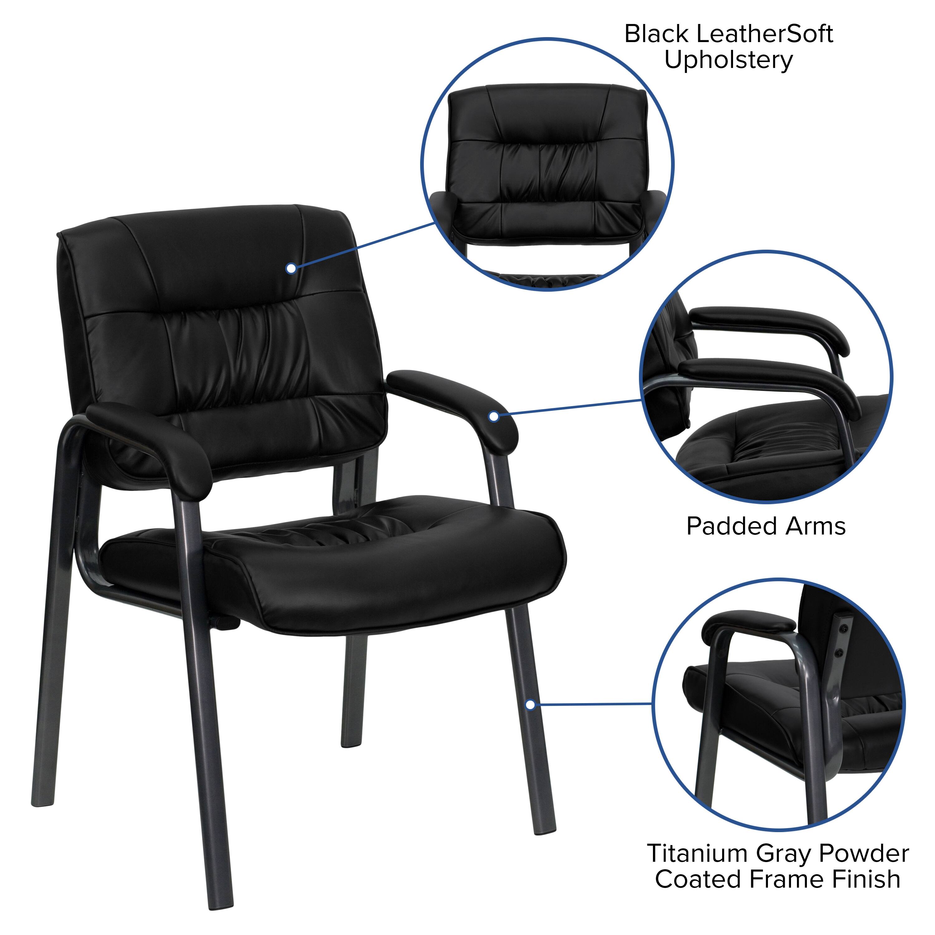 Black LeatherSoft Upholstery  
Padded Arms  
Titanium Gray Powder Coated Frame Finish