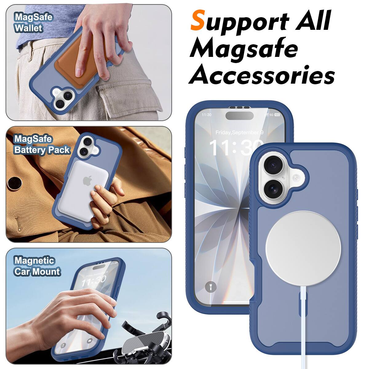 Support All MagSafe Accessories

- MagSafe Wallet
- MagSafe Battery Pack
- Magnetic Car Mount