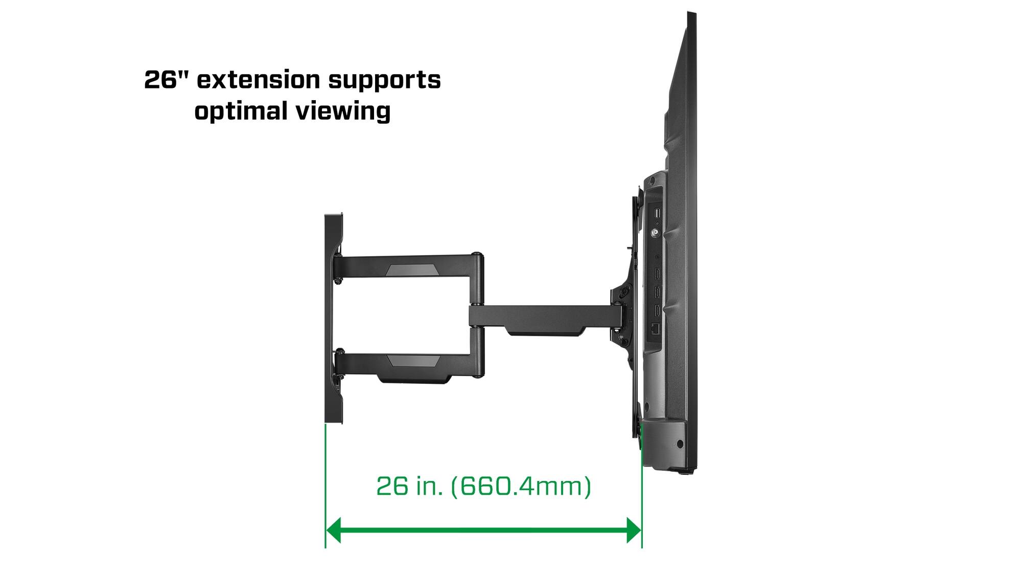 The text on the image reads: "26" extension supports optimal viewing 26 in. (660.4mm)."