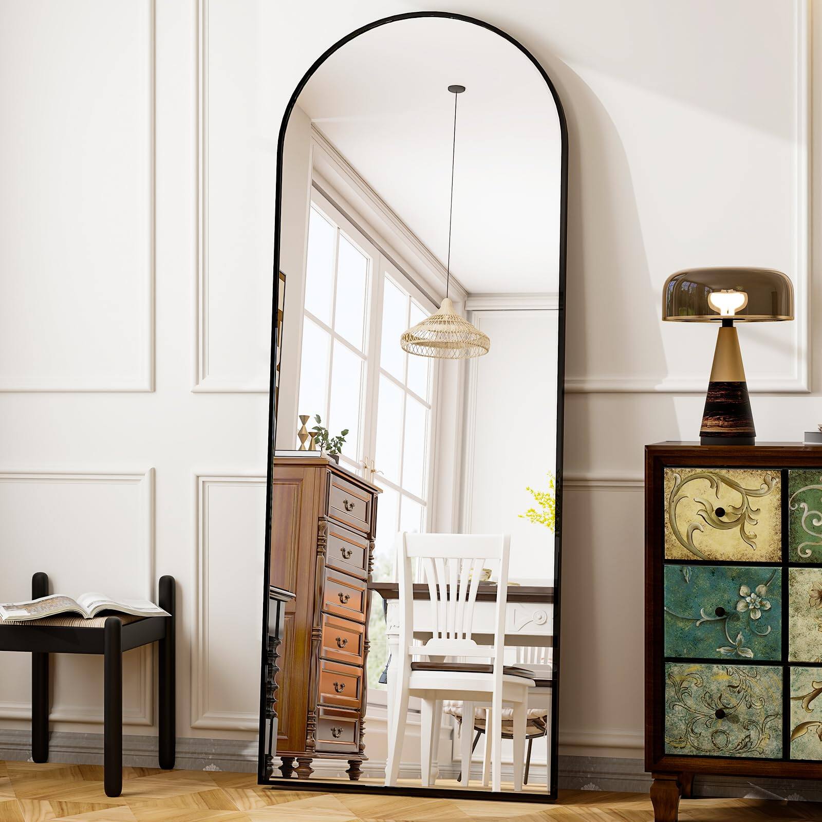 Front. HOMLUX - Arched Full Length Mirror Floor Mirrors | Free-Standing Wall Mounted or Leaning Dressing Mirror.