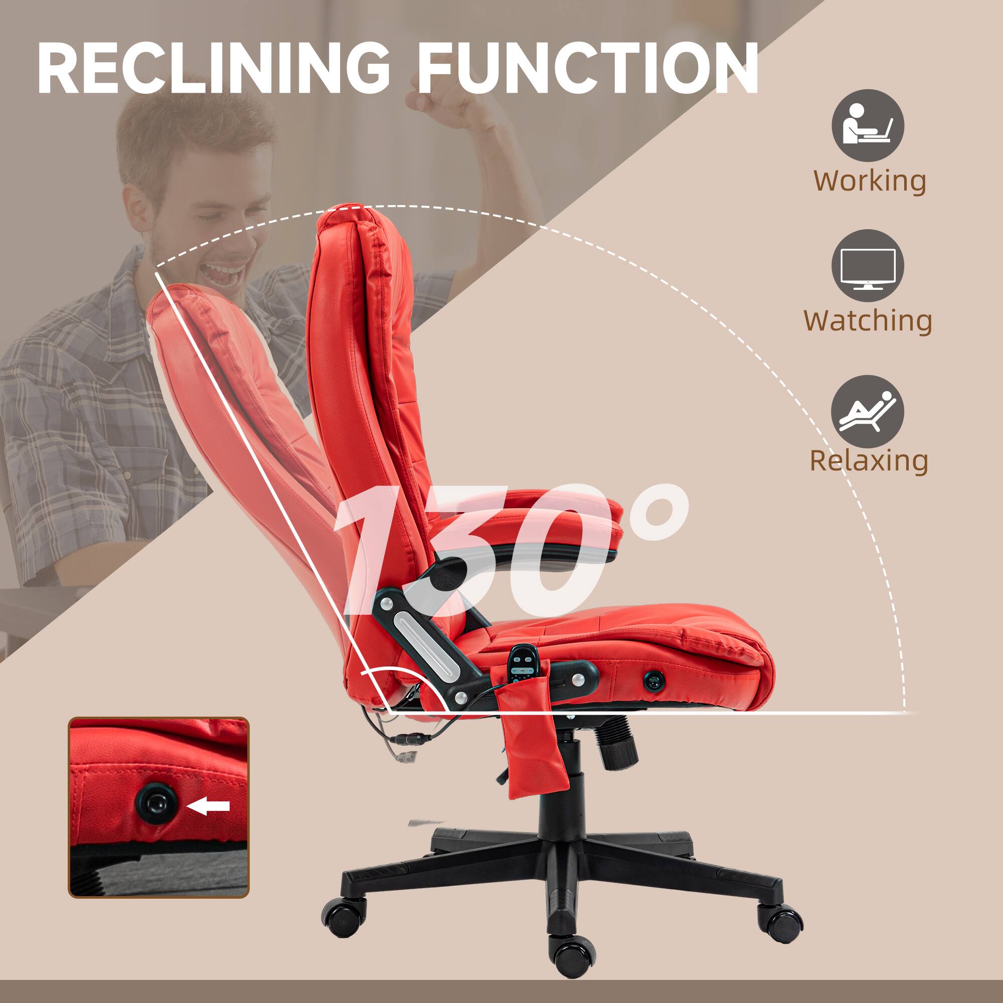 RECLINING FUNCTION Working Watching Relaxing 130°